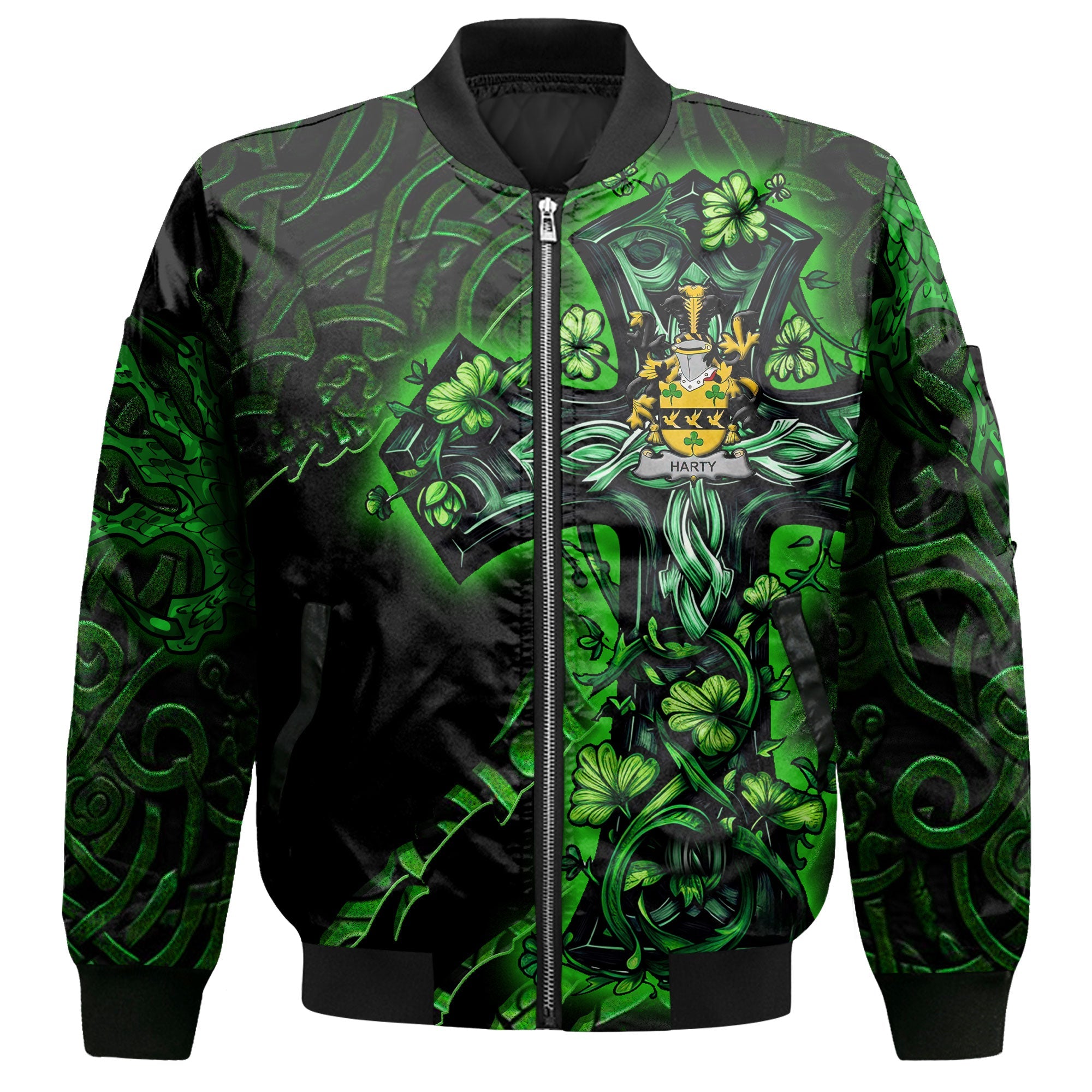 Harty or O Haherty Bomber Jackets Celtic Cross And Dragon Style