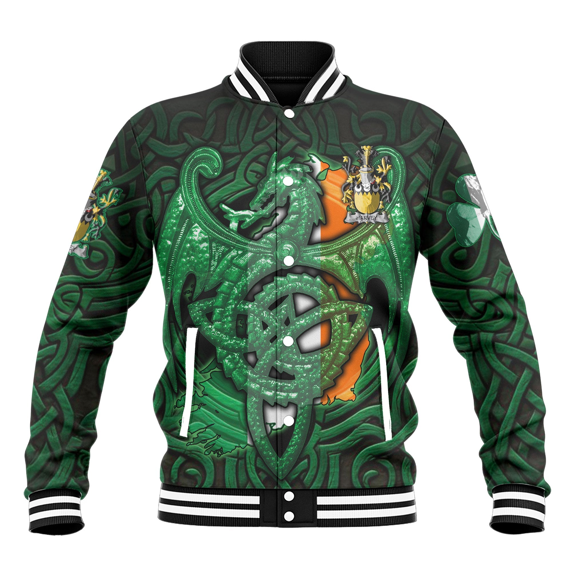 Harvey or Hervey Baseball Jackets The Green Dragon Of Ireland Style