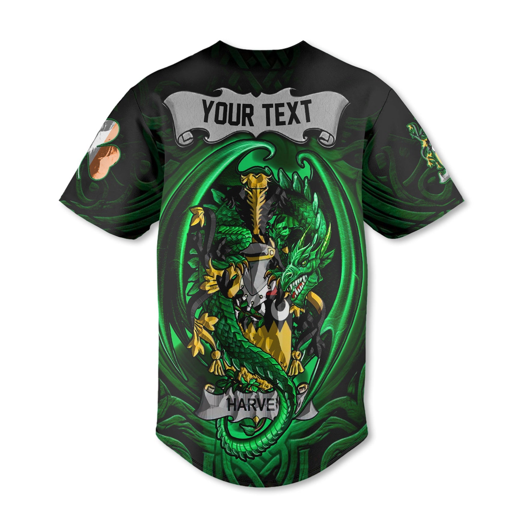 Harvey or Hervey Baseball Jerseys The Green Dragon Of Ireland Style