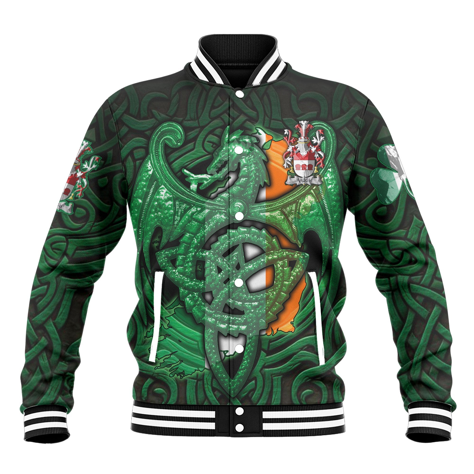 Haugh or O Hough Baseball Jackets The Green Dragon Of Ireland Style