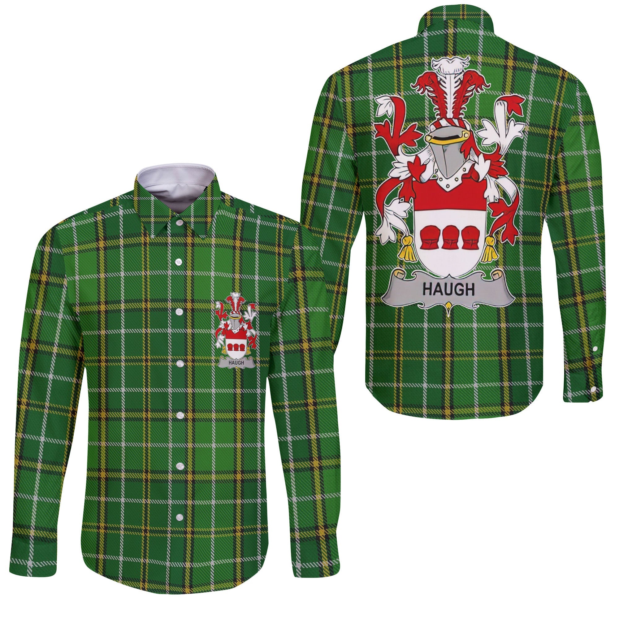 Haugh or O Hough Long Sleeve Button Shirts Crest And National Plaid Style