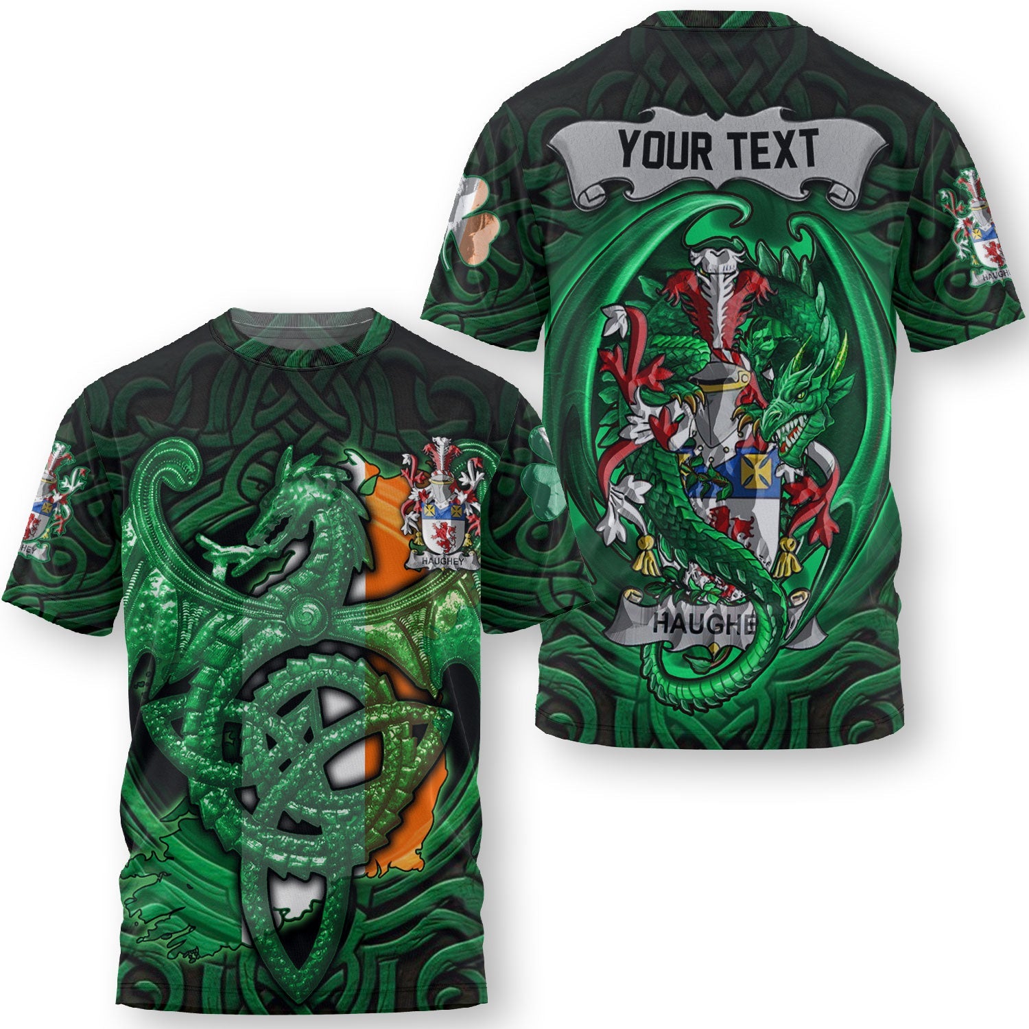 Haugh or O Hough T-Shirts The Green Dragon Of Ireland Style