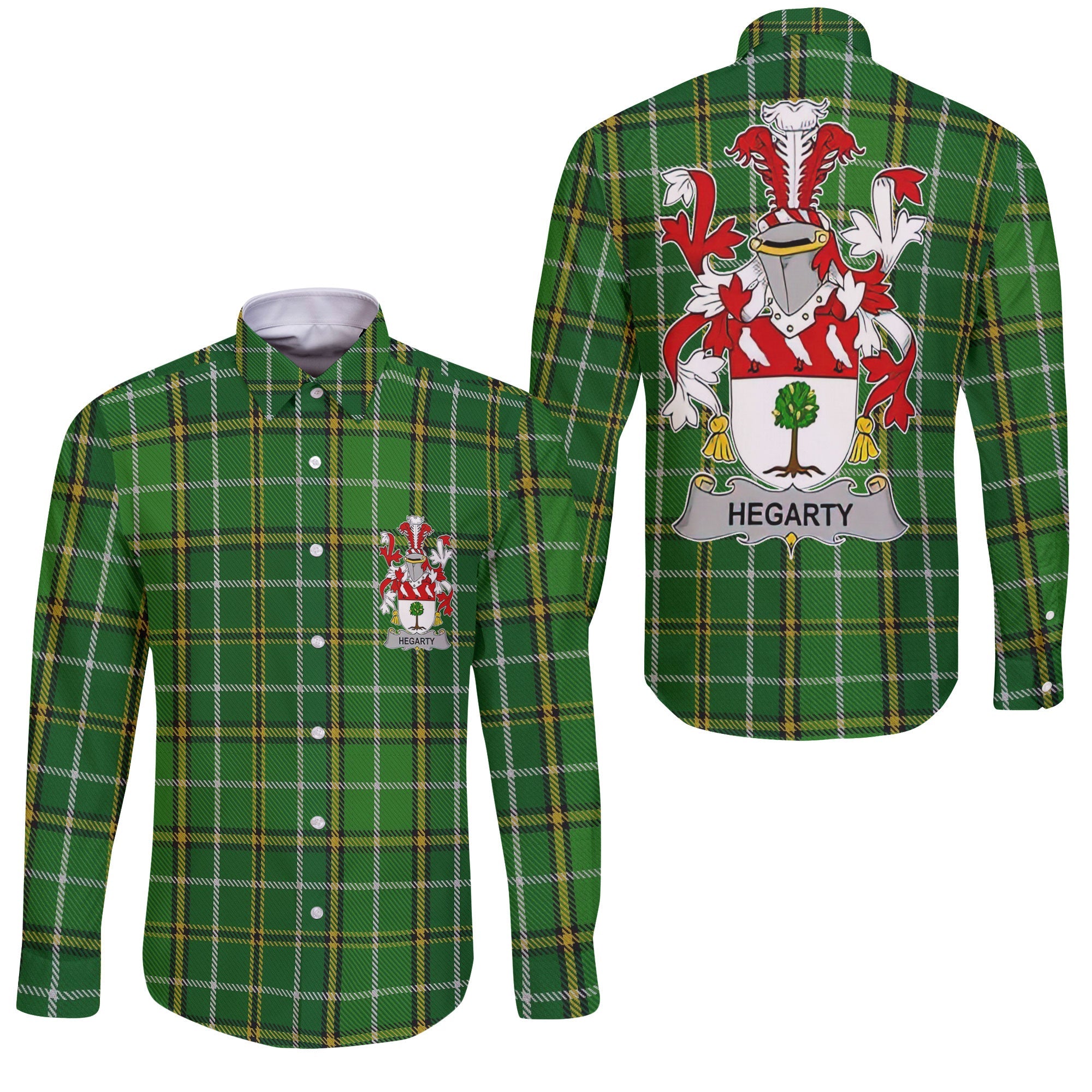 Hegarty or O Hagerty Long Sleeve Button Shirts Crest And National Plaid Style