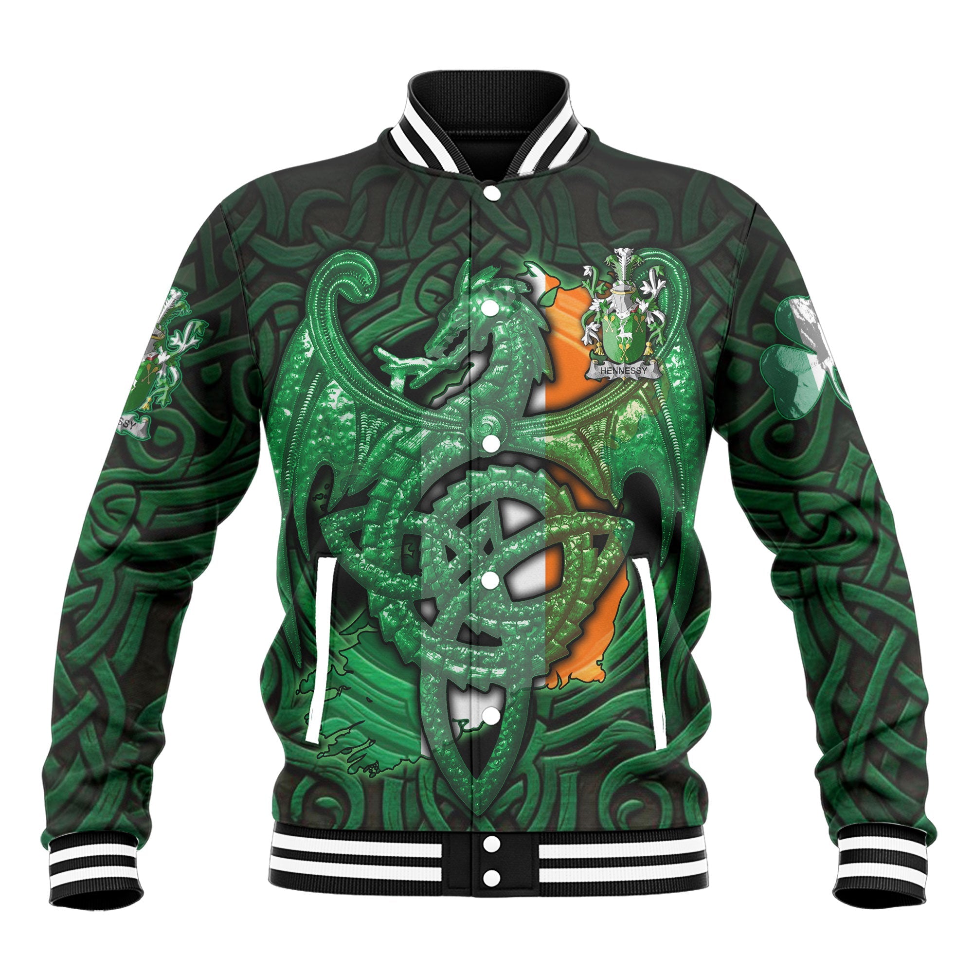 Hennessy or O Hennessy Baseball Jackets The Green Dragon Of Ireland Style