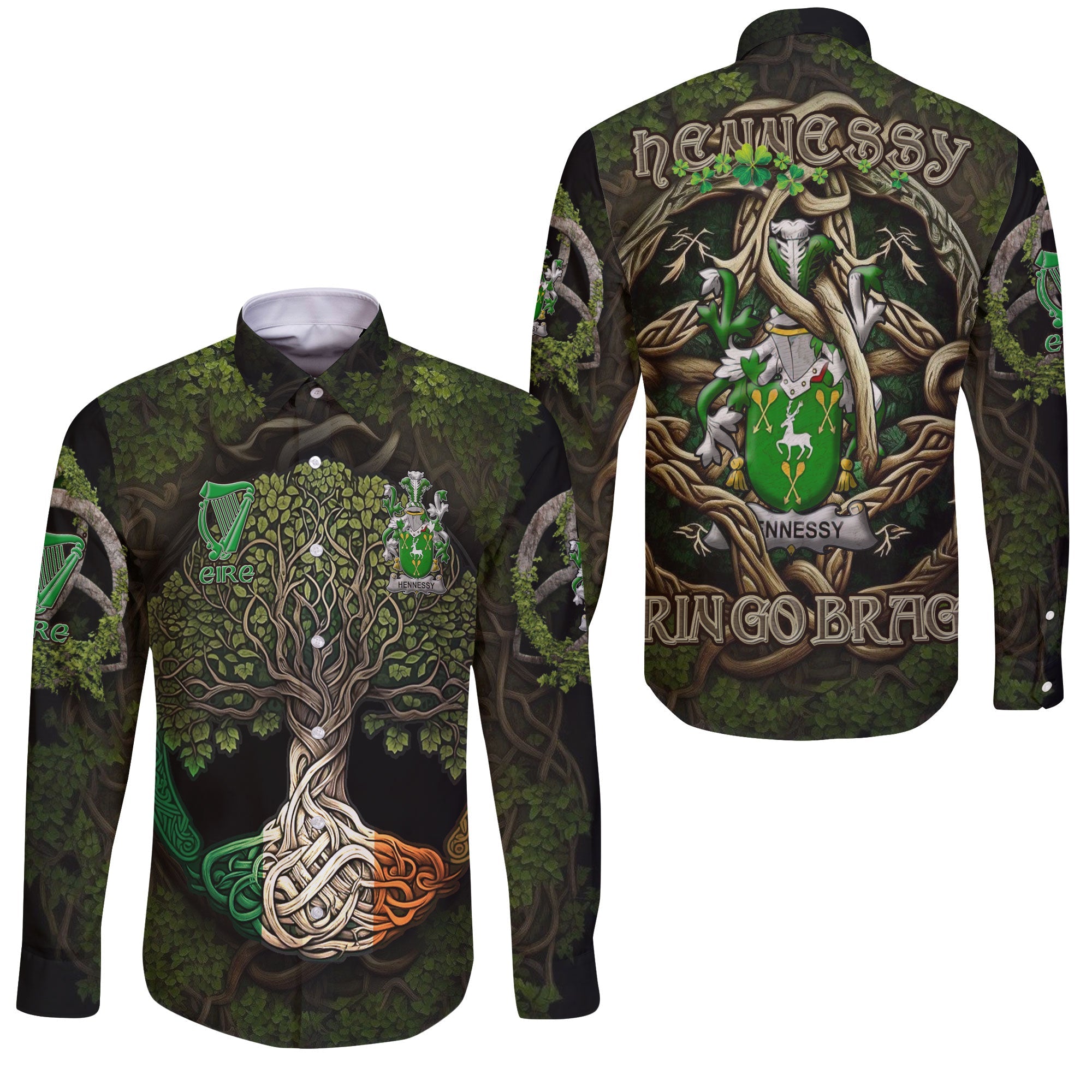 Hennessy or O Hennessy Long Sleeve Button Shirts Ireland Is My Root Style