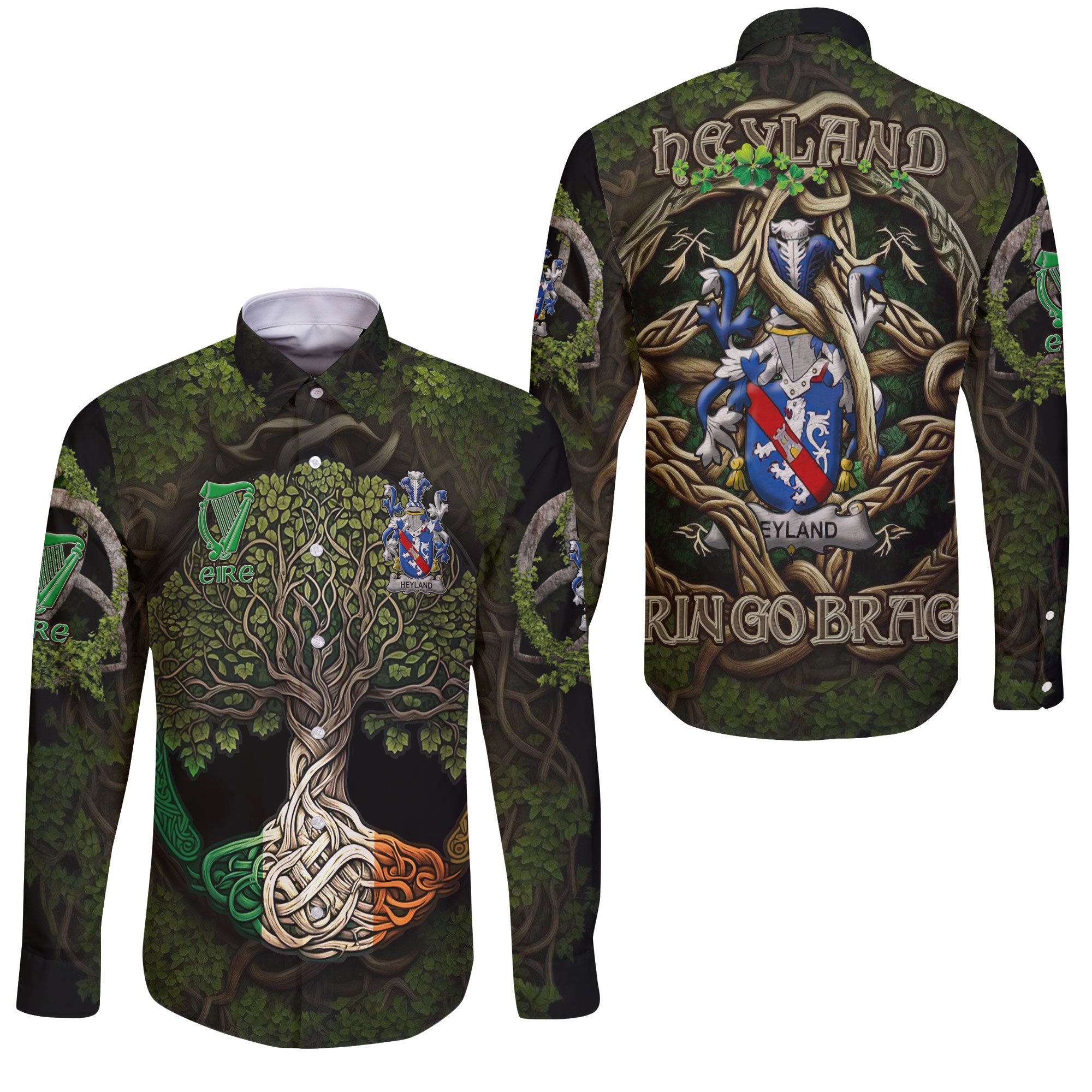 Heyland Long Sleeve Button Shirts Ireland Is My Root Style