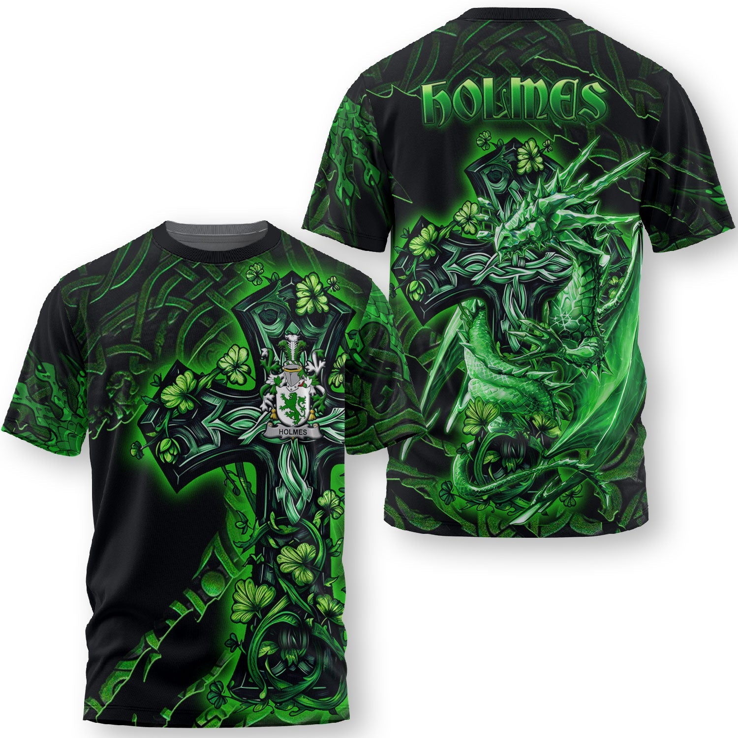 Holmes T-Shirts Celtic Cross And Dragon Style