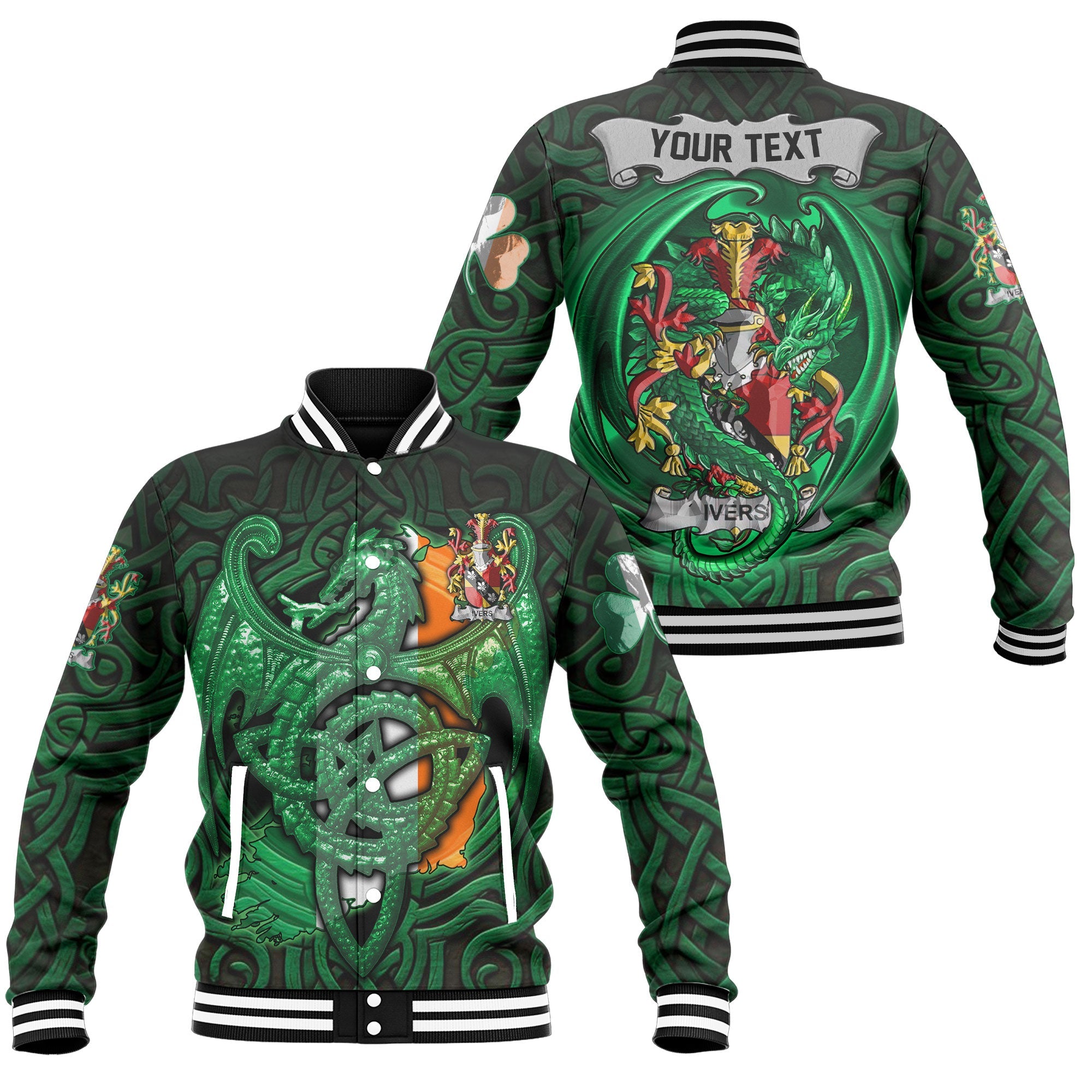Ivers Baseball Jackets The Green Dragon Of Ireland Style