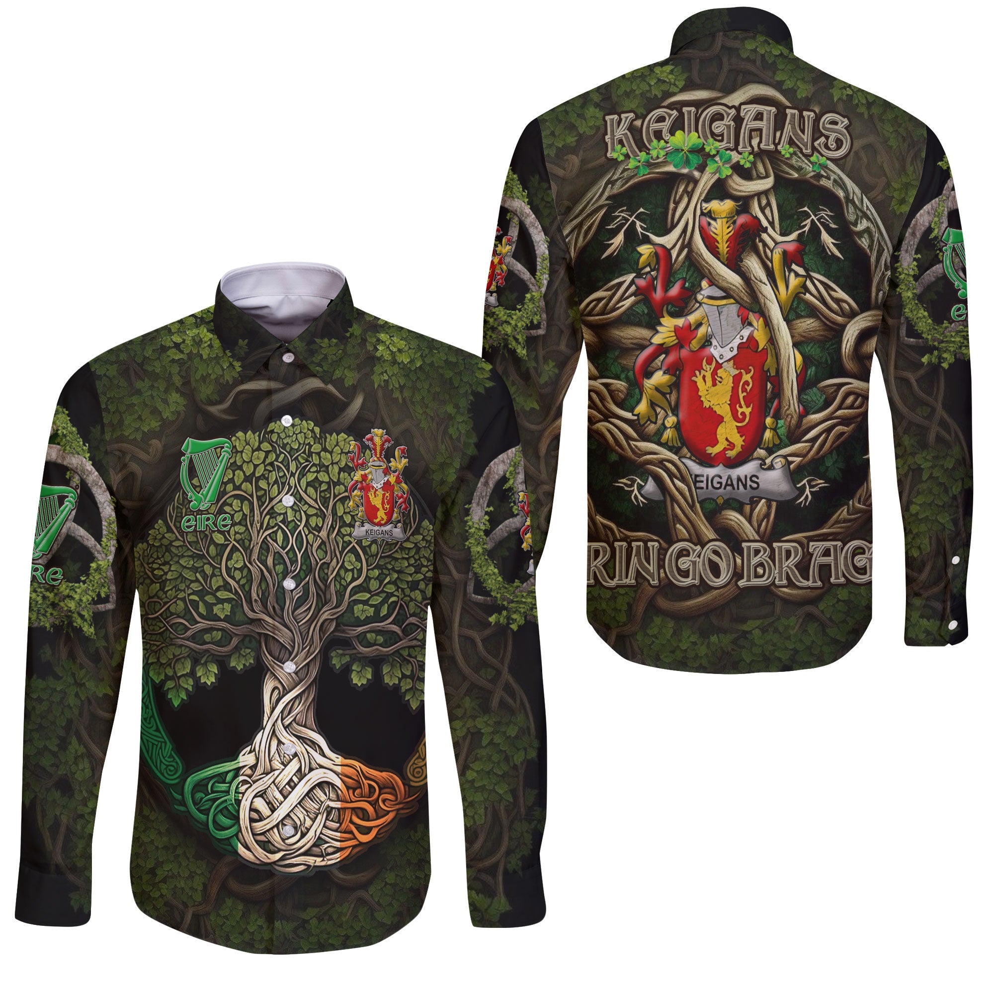 Keigans or McKeehan Long Sleeve Button Shirts Ireland Is My Root Style