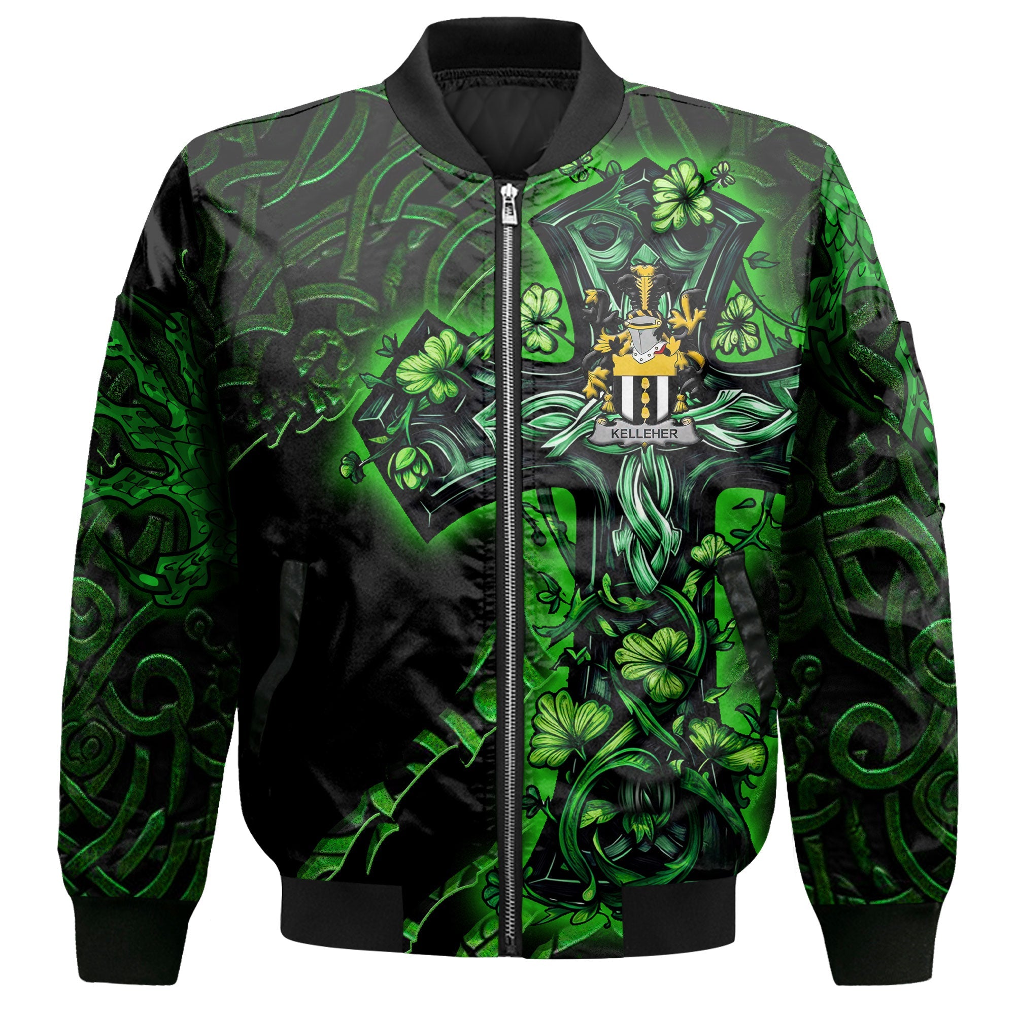 Kelleher or O Kelleher Bomber Jackets Celtic Cross And Dragon Style