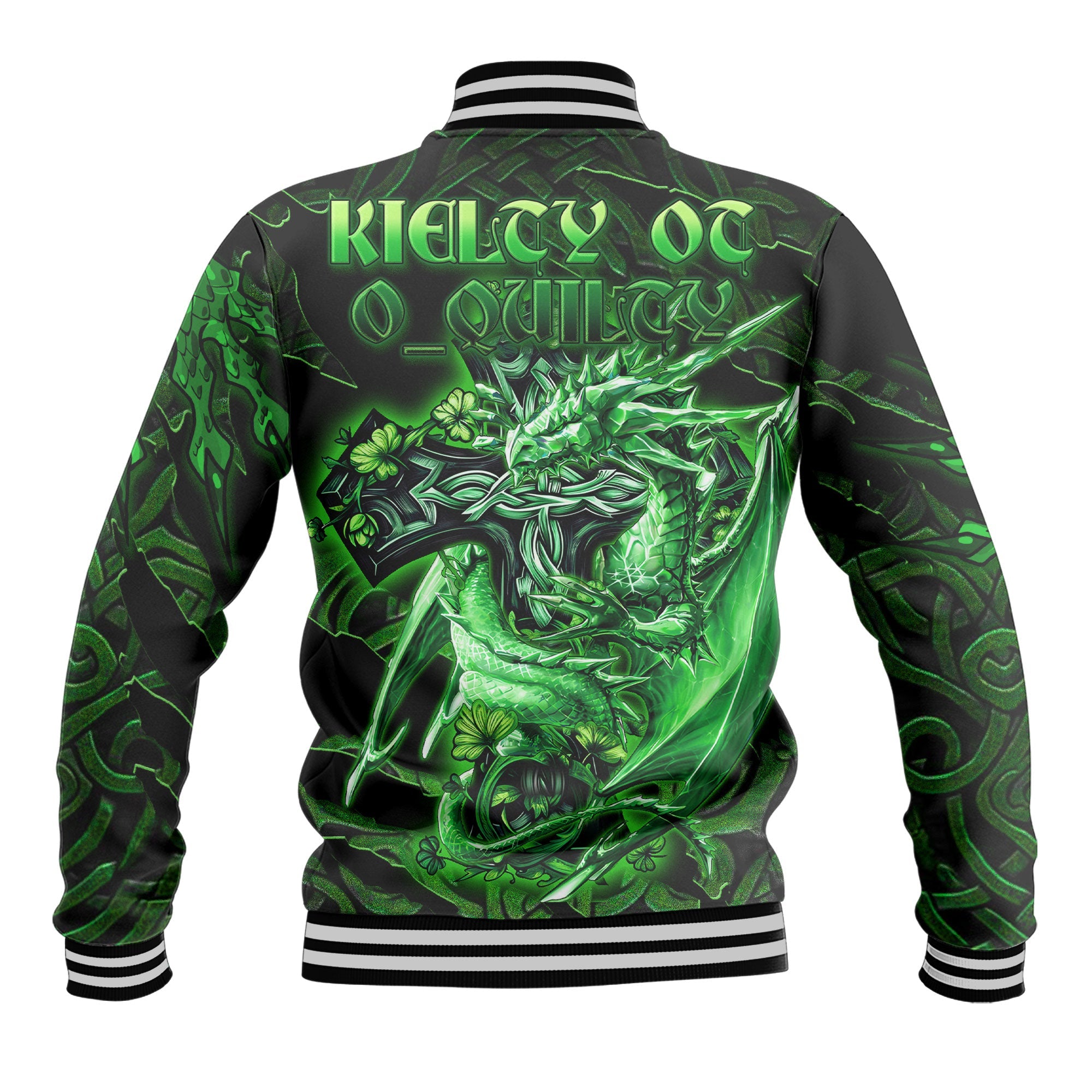 Kielty ot O Quilty Baseball Jackets Celtic Cross And Dragon Style