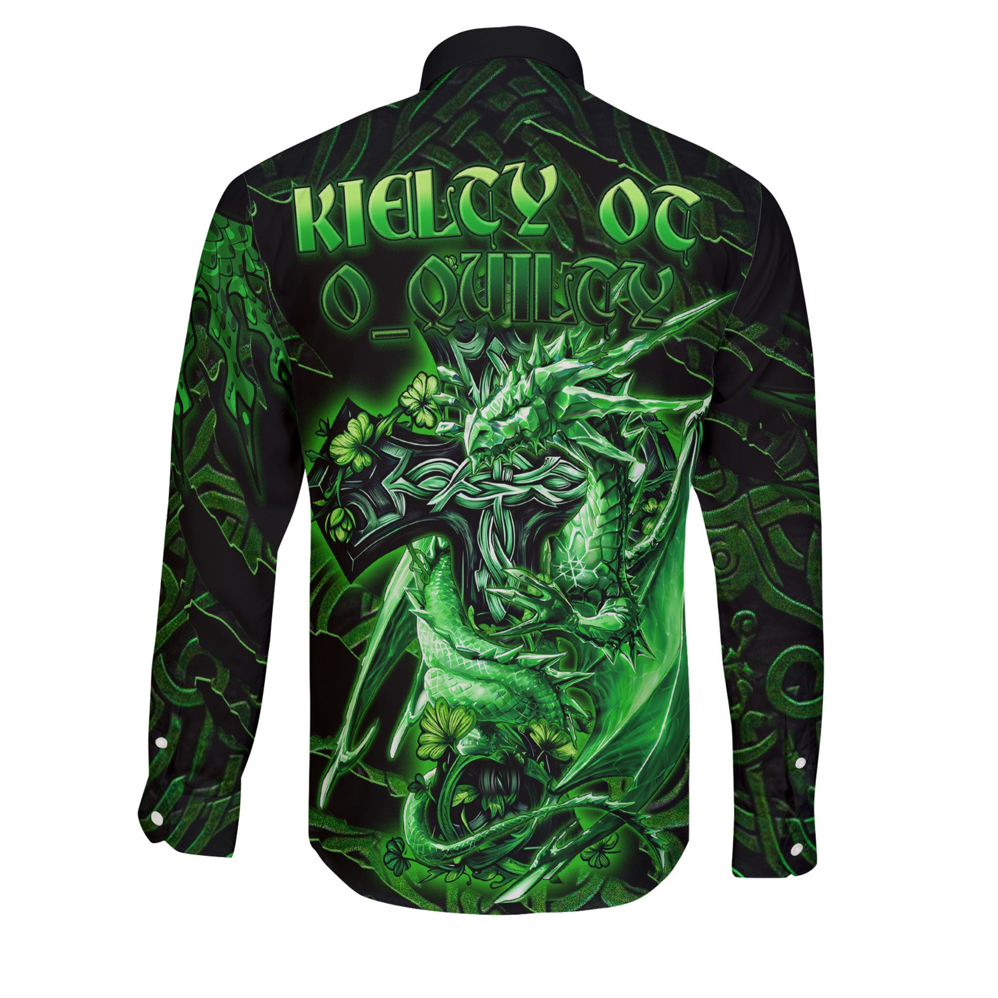 Kielty ot O Quilty Long Sleeve Button Shirts Celtic Cross And Dragon Style