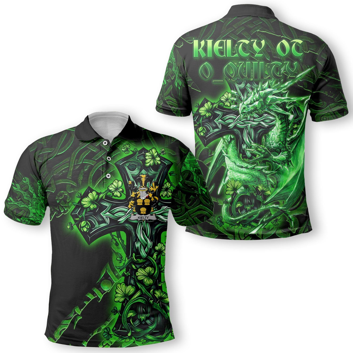 Kielty ot O Quilty Polo Shirts Celtic Cross And Dragon Style