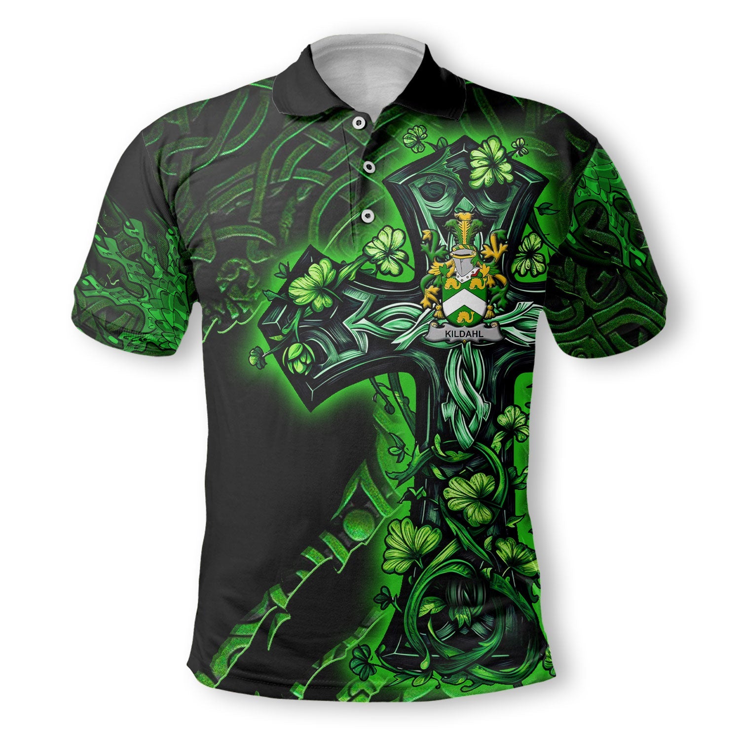 Kildahl Polo Shirts Celtic Cross And Dragon Style