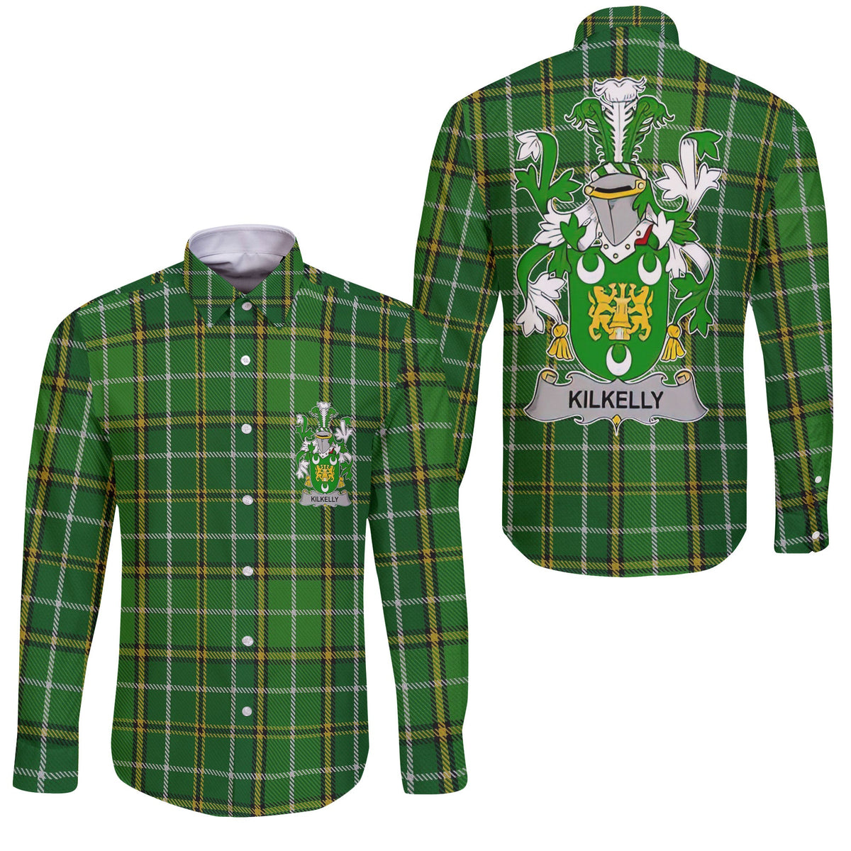 Kilkelly or Killikelly Long Sleeve Button Shirts Crest And National Plaid Style