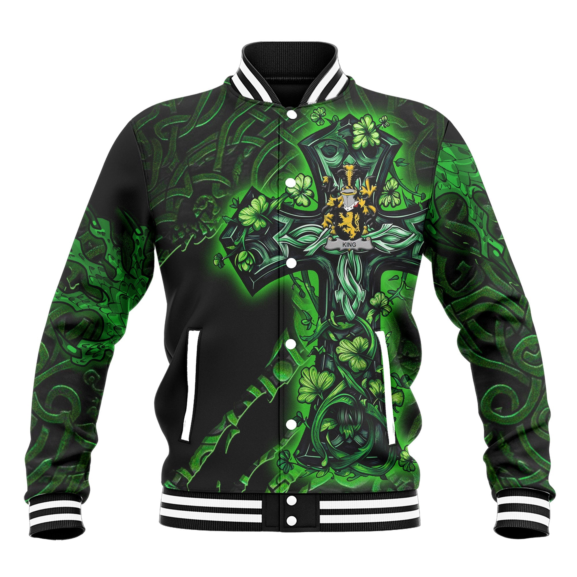 King Baseball Jackets Celtic Cross And Dragon Style