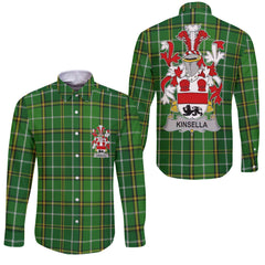 Kinsella or Kinsellagh Long Sleeve Button Shirts Crest And National Plaid Style