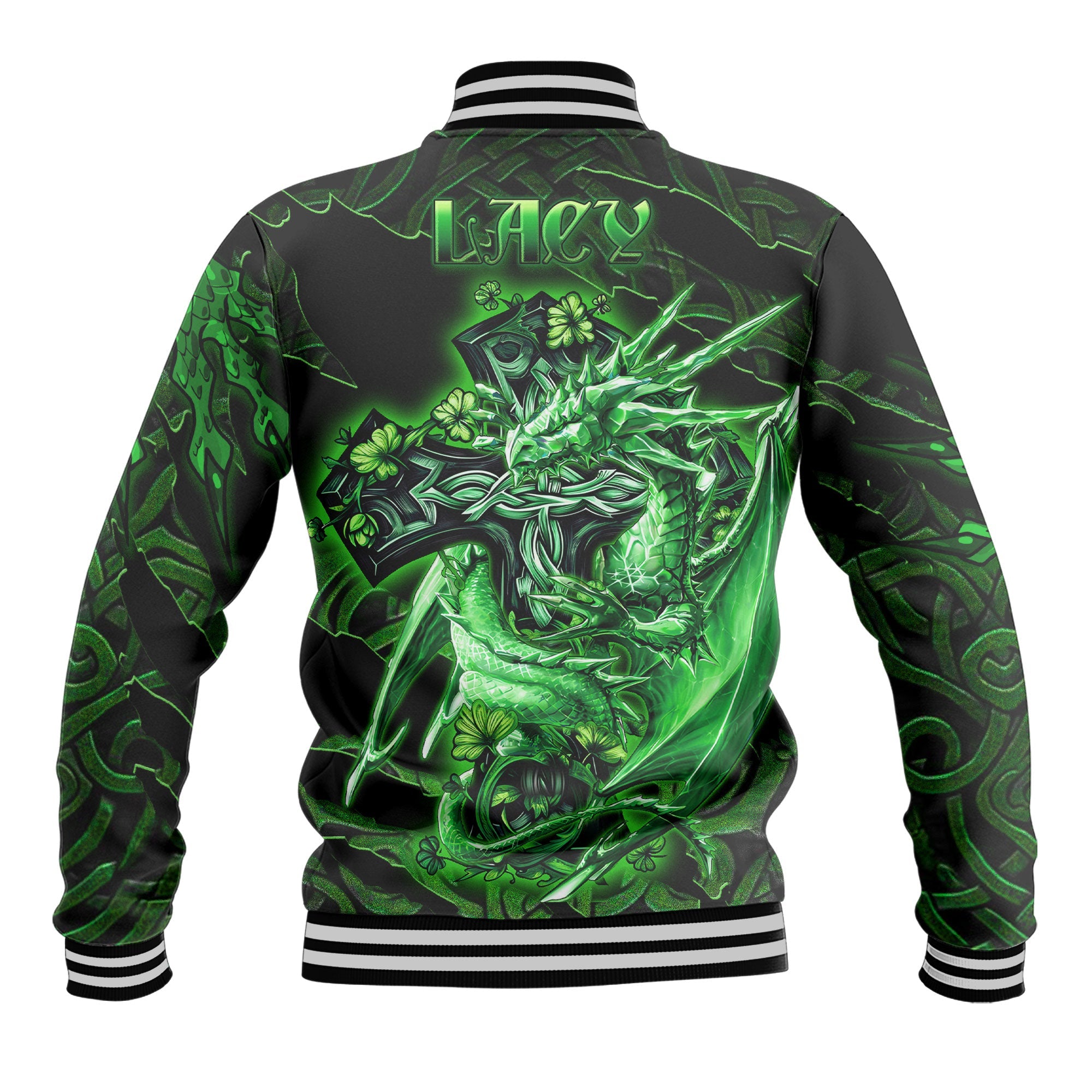 Lacy or De Lacy Baseball Jackets Celtic Cross And Dragon Style