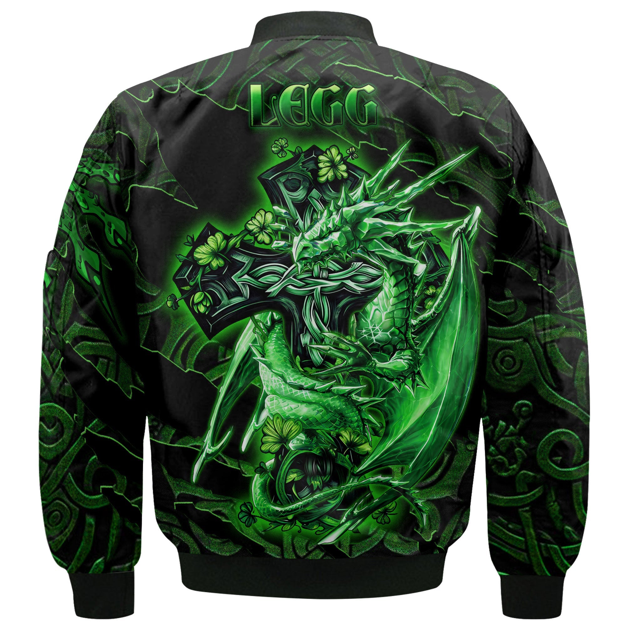 Legg or Legge Bomber Jackets Celtic Cross And Dragon Style