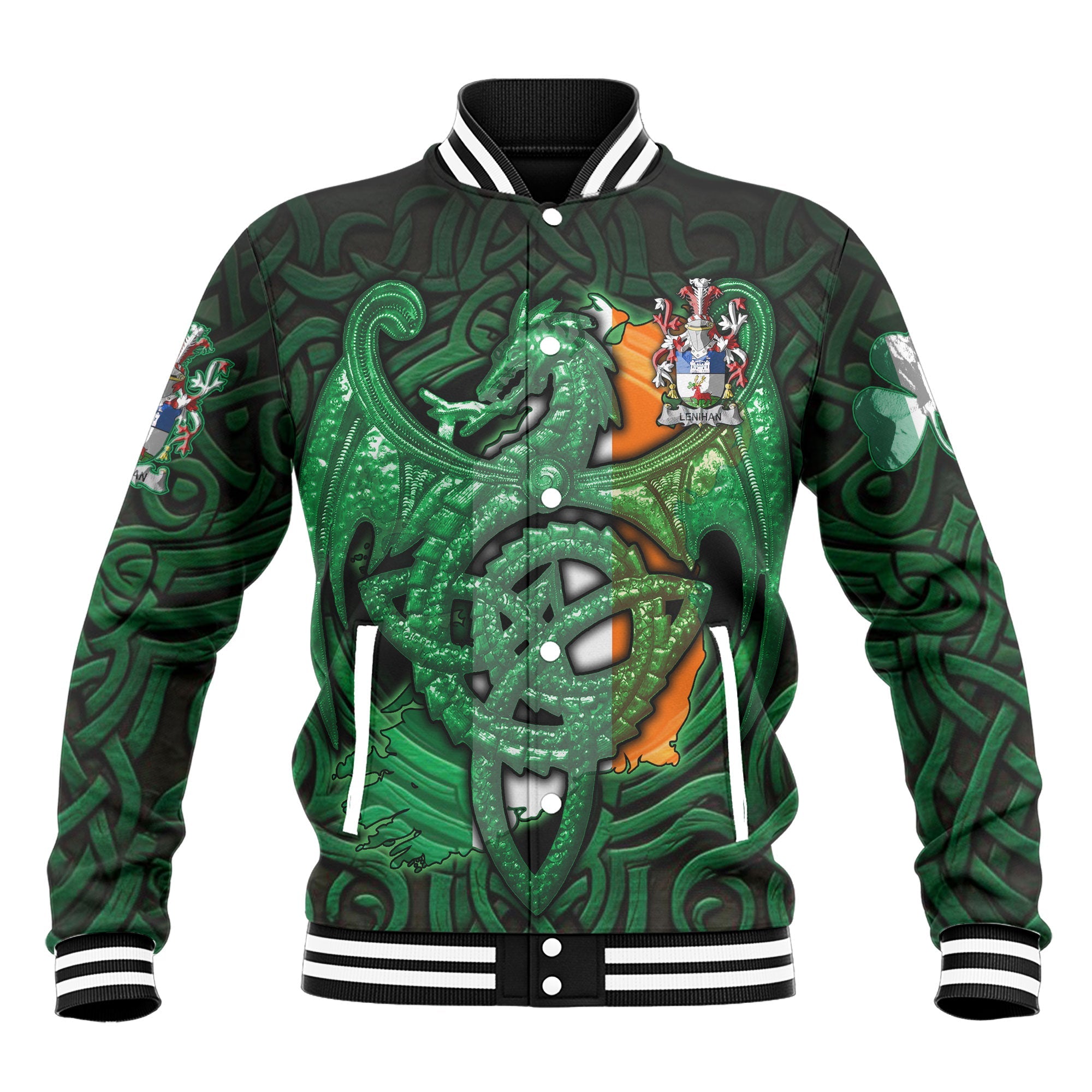 Lenihan or O Lenaghan Baseball Jackets The Green Dragon Of Ireland Style