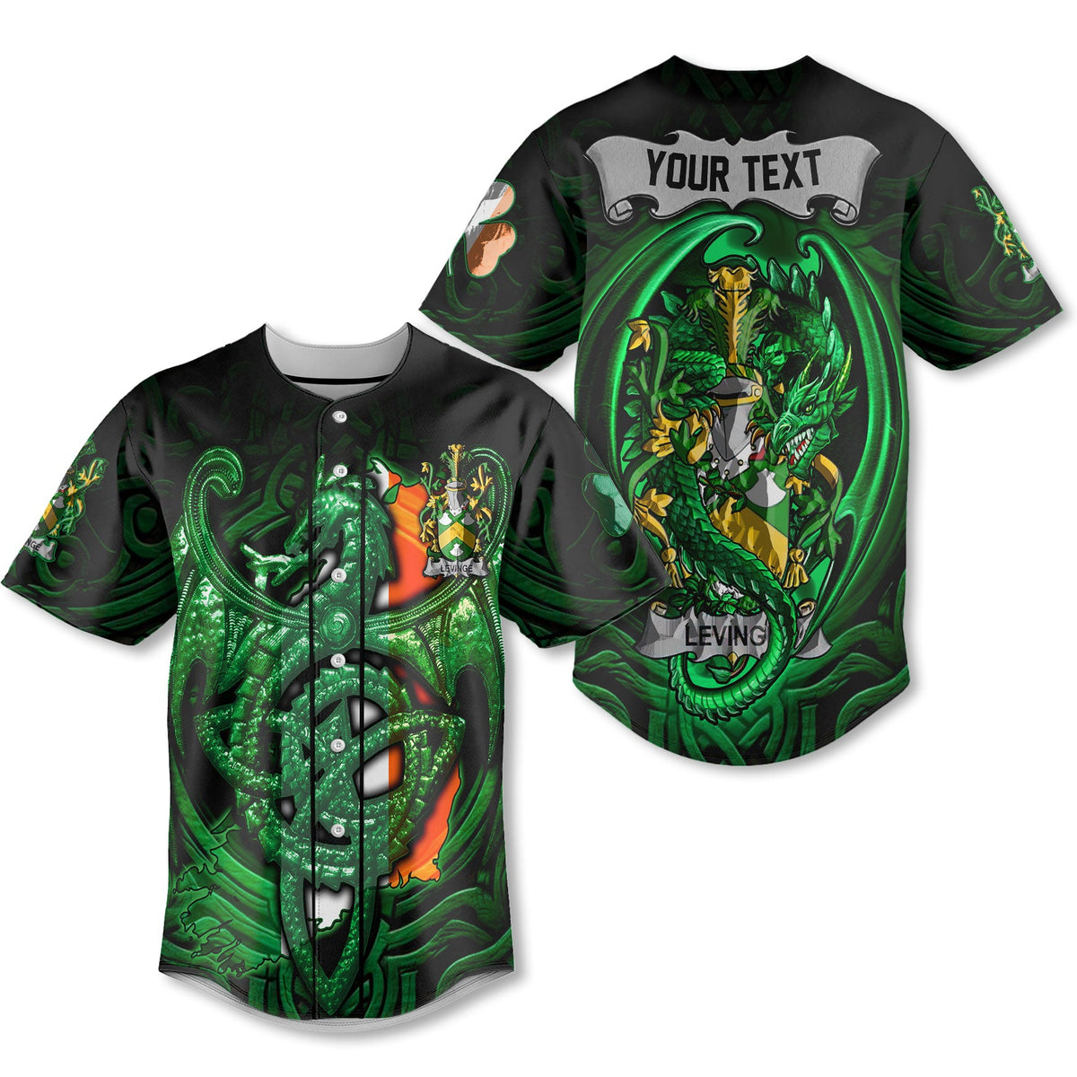 Levinge or Levens Baseball Jerseys The Green Dragon Of Ireland Style