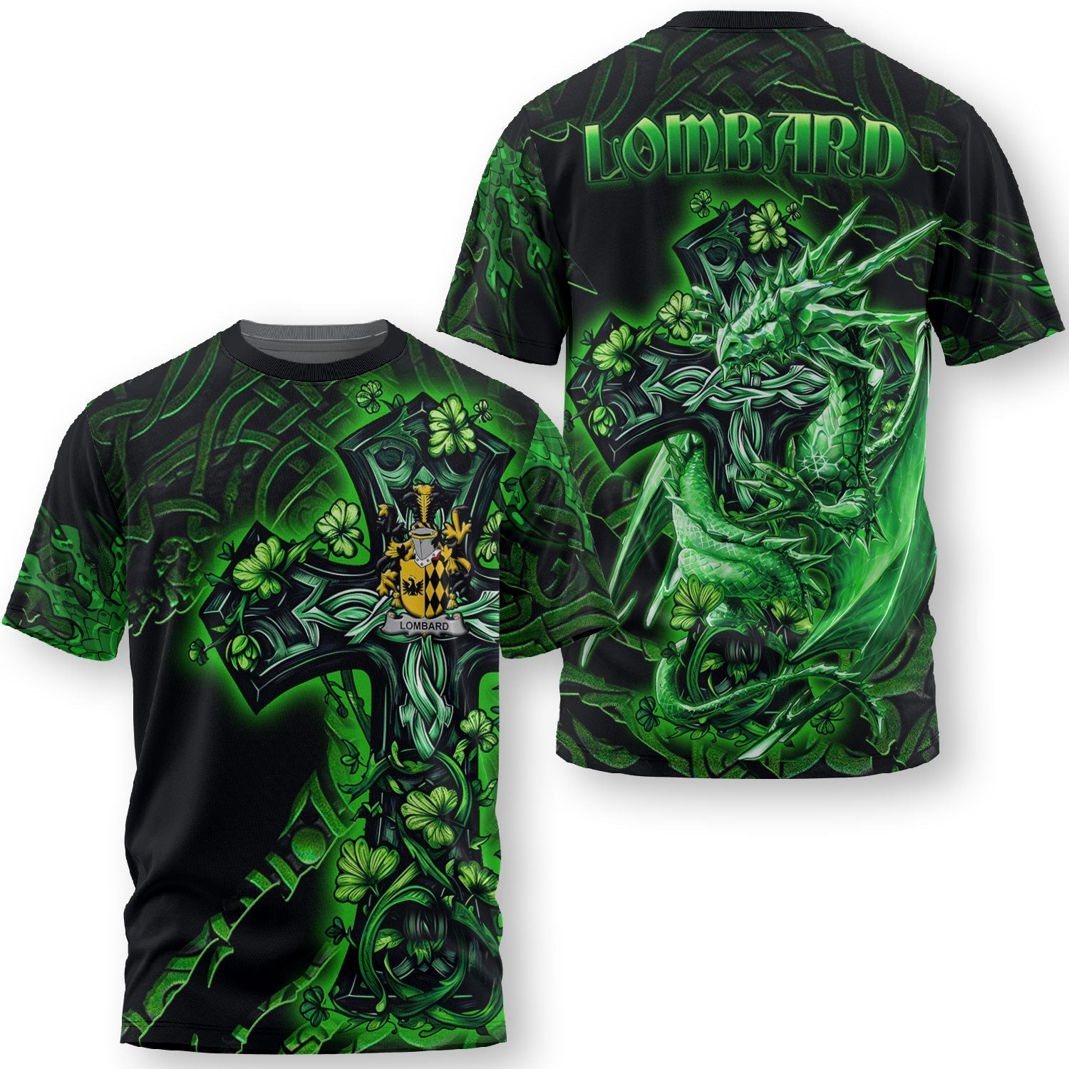 Lombard T-Shirts Celtic Cross And Dragon Style