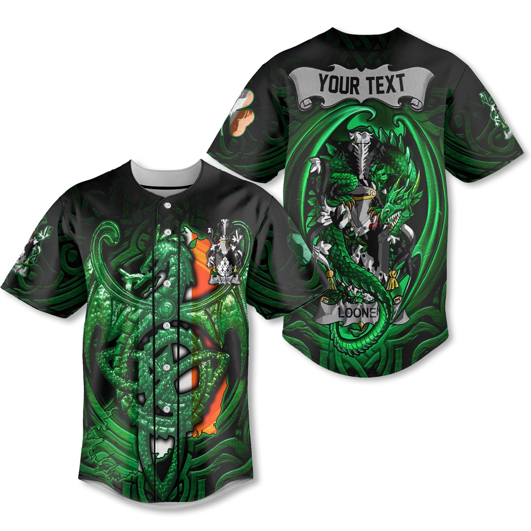 Looney or O Lunney Baseball Jerseys The Green Dragon Of Ireland Style