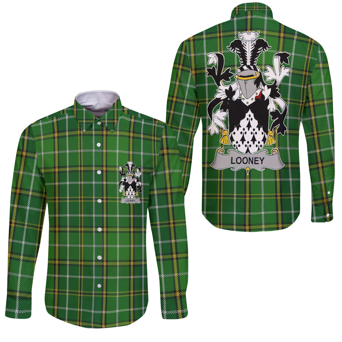 Looney or O Lunney Long Sleeve Button Shirts Crest And National Plaid Style