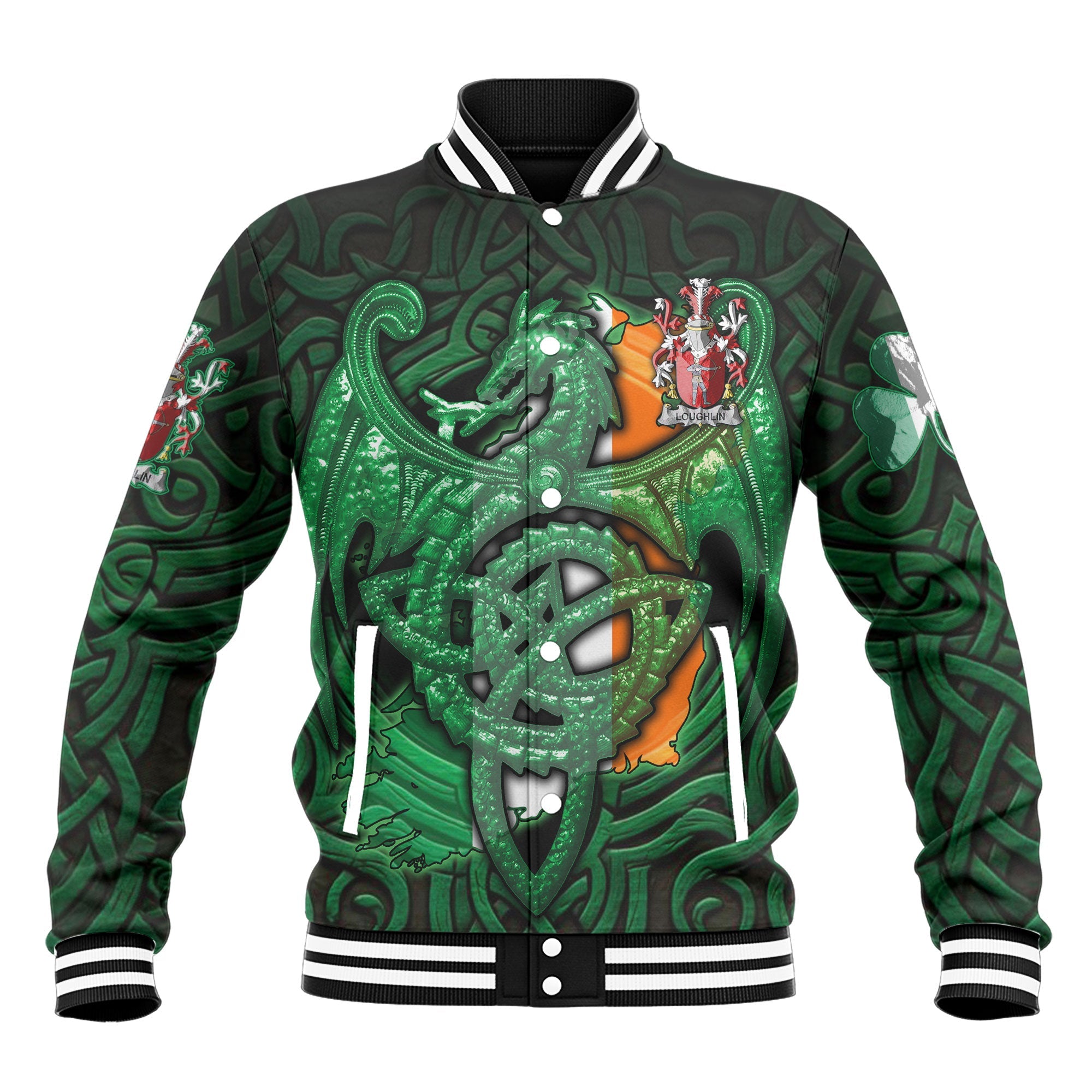 Loughlin or O Loughlin Baseball Jackets The Green Dragon Of Ireland Style