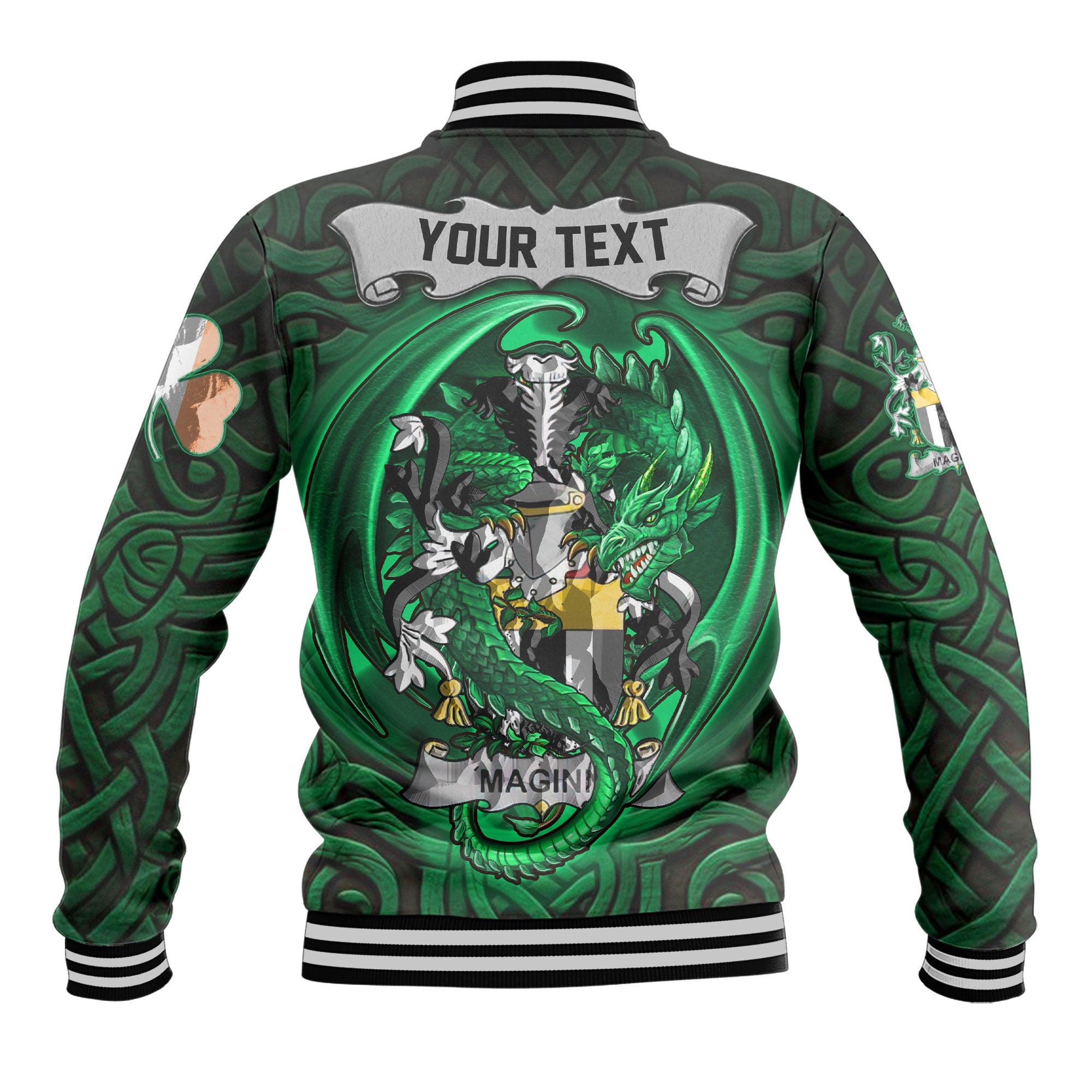Maginn or Ginn Baseball Jackets The Green Dragon Of Ireland Style