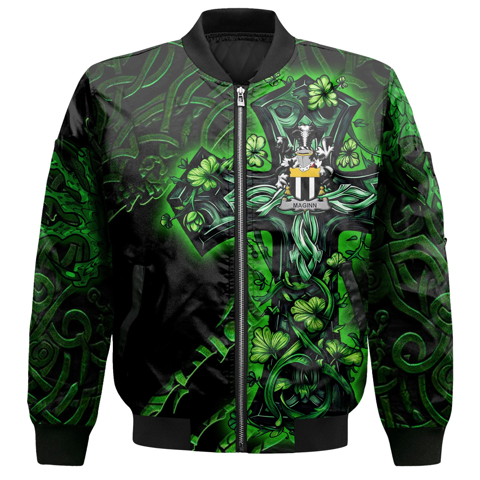 Maginn or Ginn Bomber Jackets Celtic Cross And Dragon Style