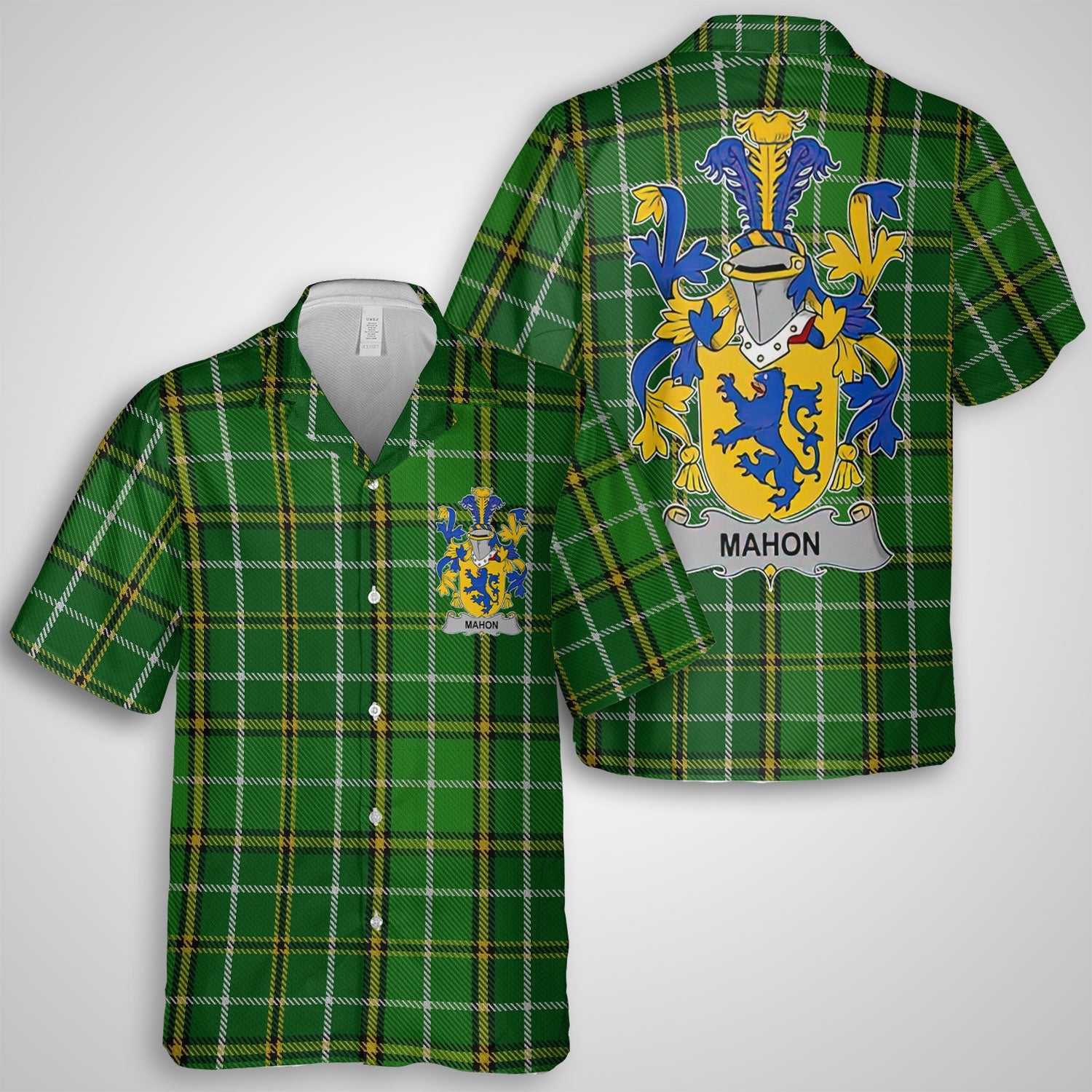 Mahon or O Mahon Hawaiian Shirts Crest And National Plaid Style