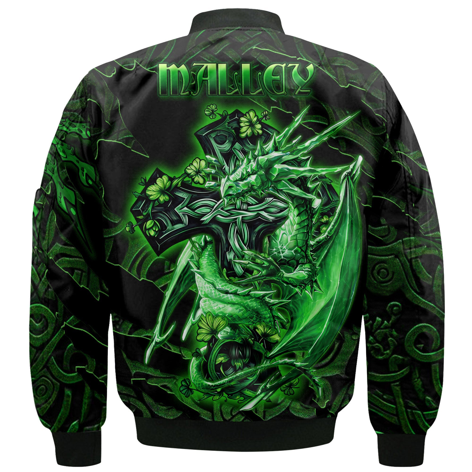 Malley or O Malley Bomber Jackets Celtic Cross And Dragon Style