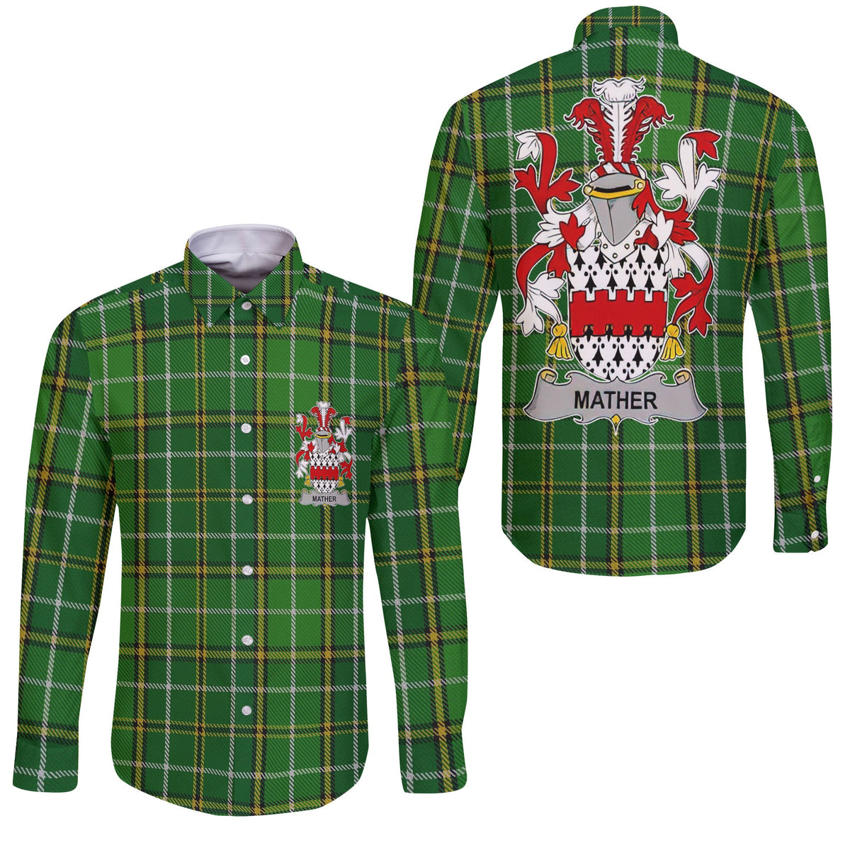 Mather or Mathers Long Sleeve Button Shirts Crest And National Plaid Style