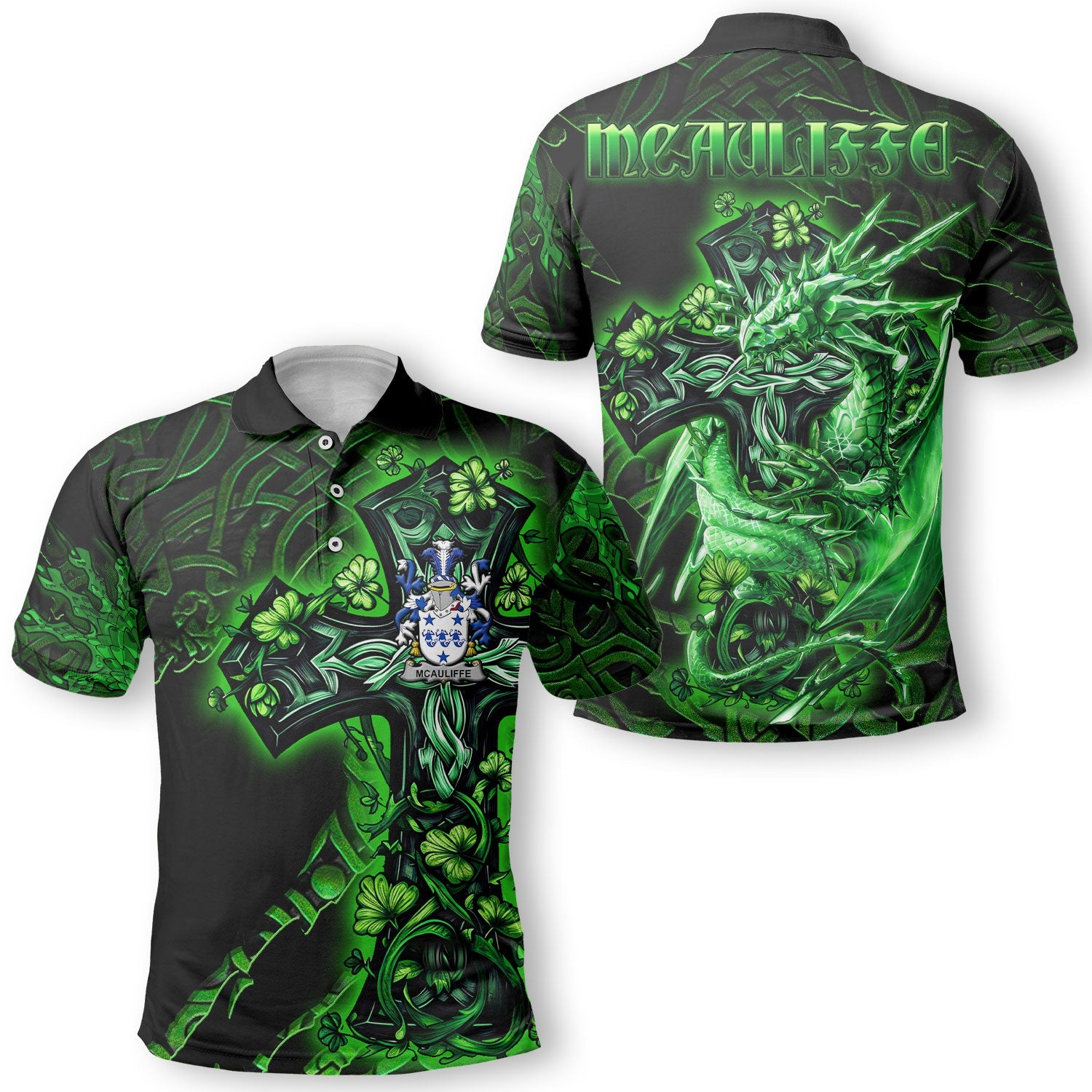 McAuliffe Polo Shirts Celtic Cross And Dragon Style