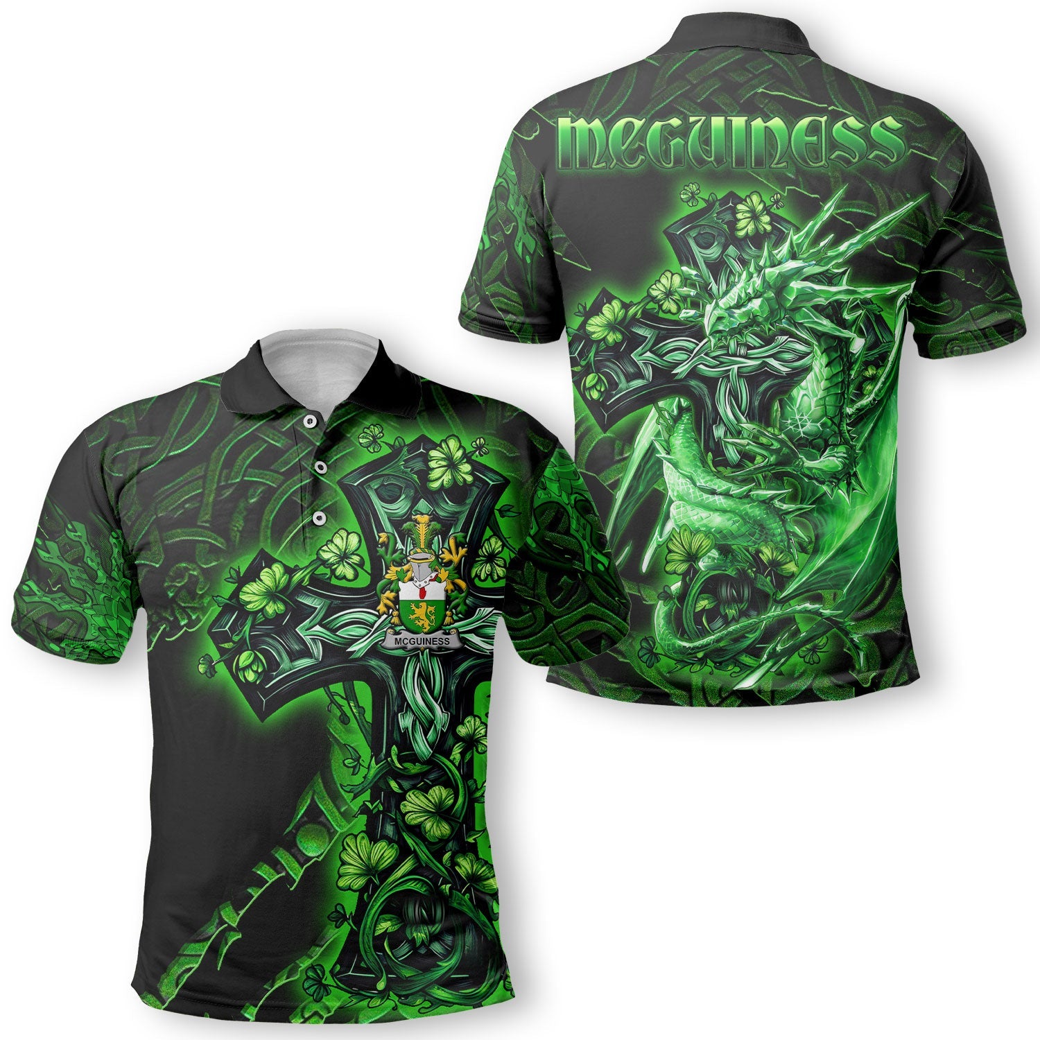 McGuiness or McGenis Polo Shirts Celtic Cross And Dragon Style