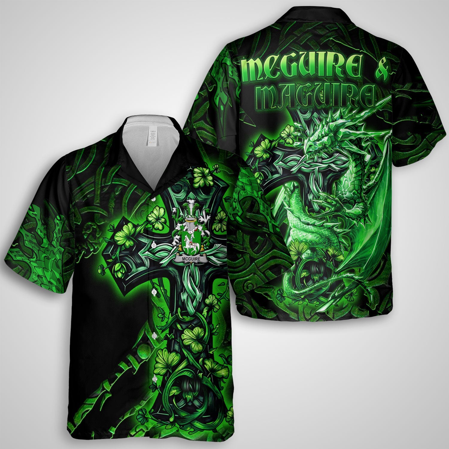 McGuire and Maguire Hawaiian Shirts Celtic Cross And Dragon Style