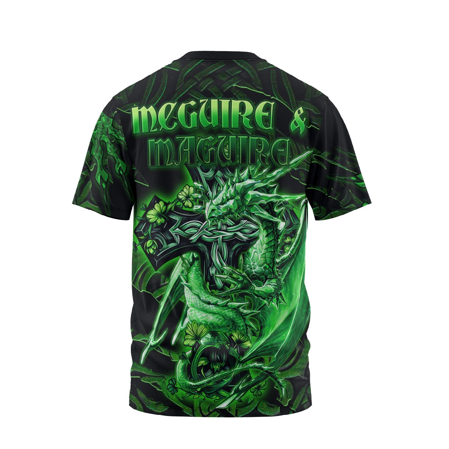 McGuire and Maguire T-Shirts Celtic Cross And Dragon Style