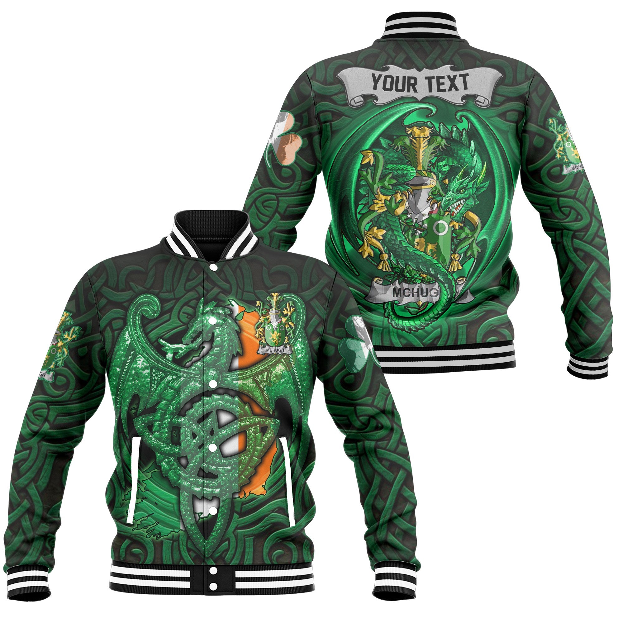McHugh or MacHugh Baseball Jackets The Green Dragon Of Ireland Style