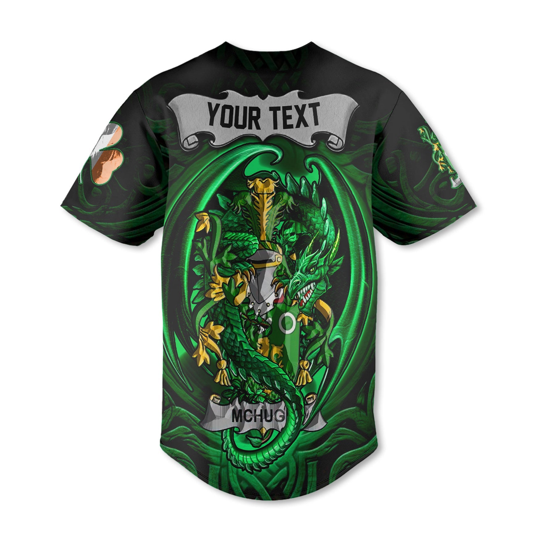 McHugh or MacHugh Baseball Jerseys The Green Dragon Of Ireland Style
