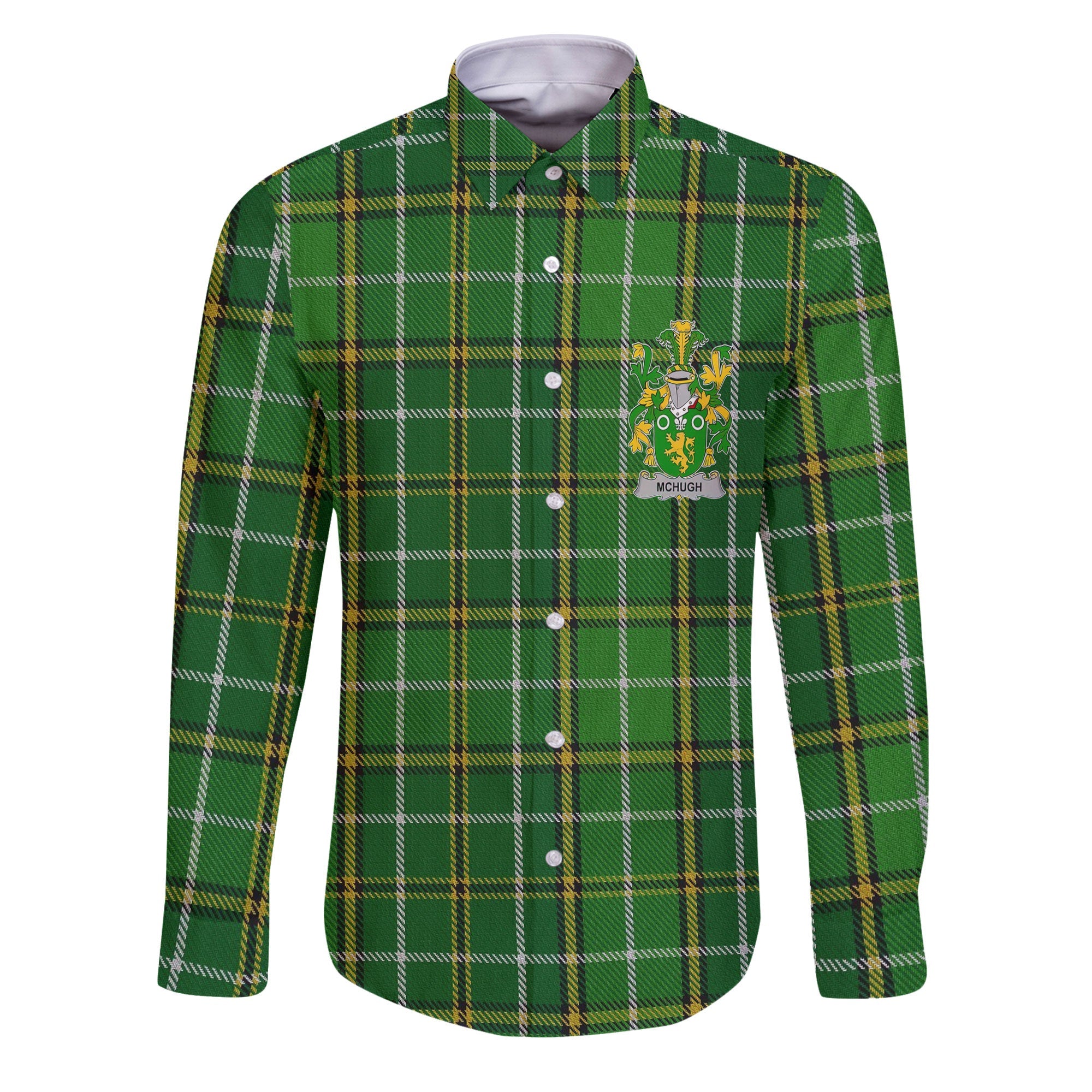 McHugh or MacHugh Long Sleeve Button Shirts Crest And National Plaid Style