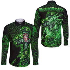 McInerney Long Sleeve Button Shirts Celtic Cross And Dragon Style