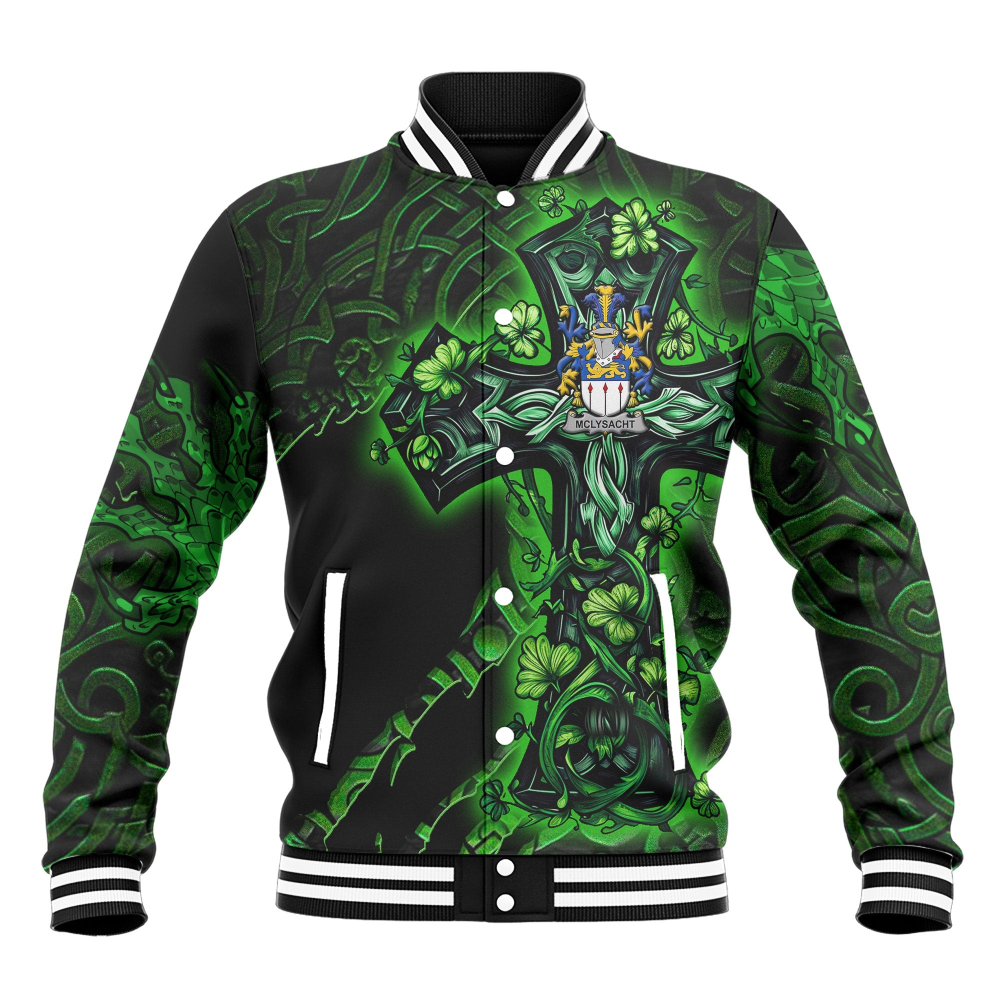 McLysacht or Lysacht Baseball Jackets Celtic Cross And Dragon Style