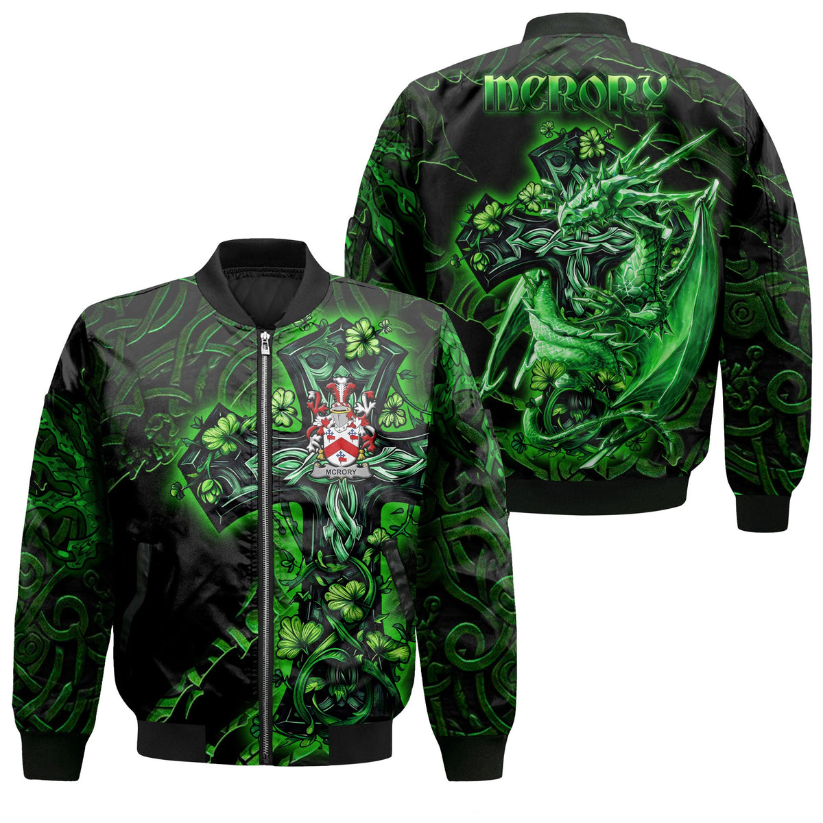 McRory or McCrory Bomber Jackets Celtic Cross And Dragon Style