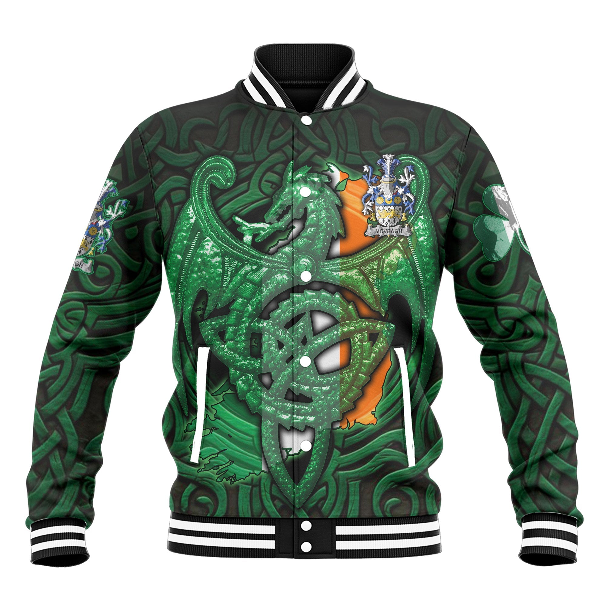 McVeagh or McFingah Baseball Jackets The Green Dragon Of Ireland Style