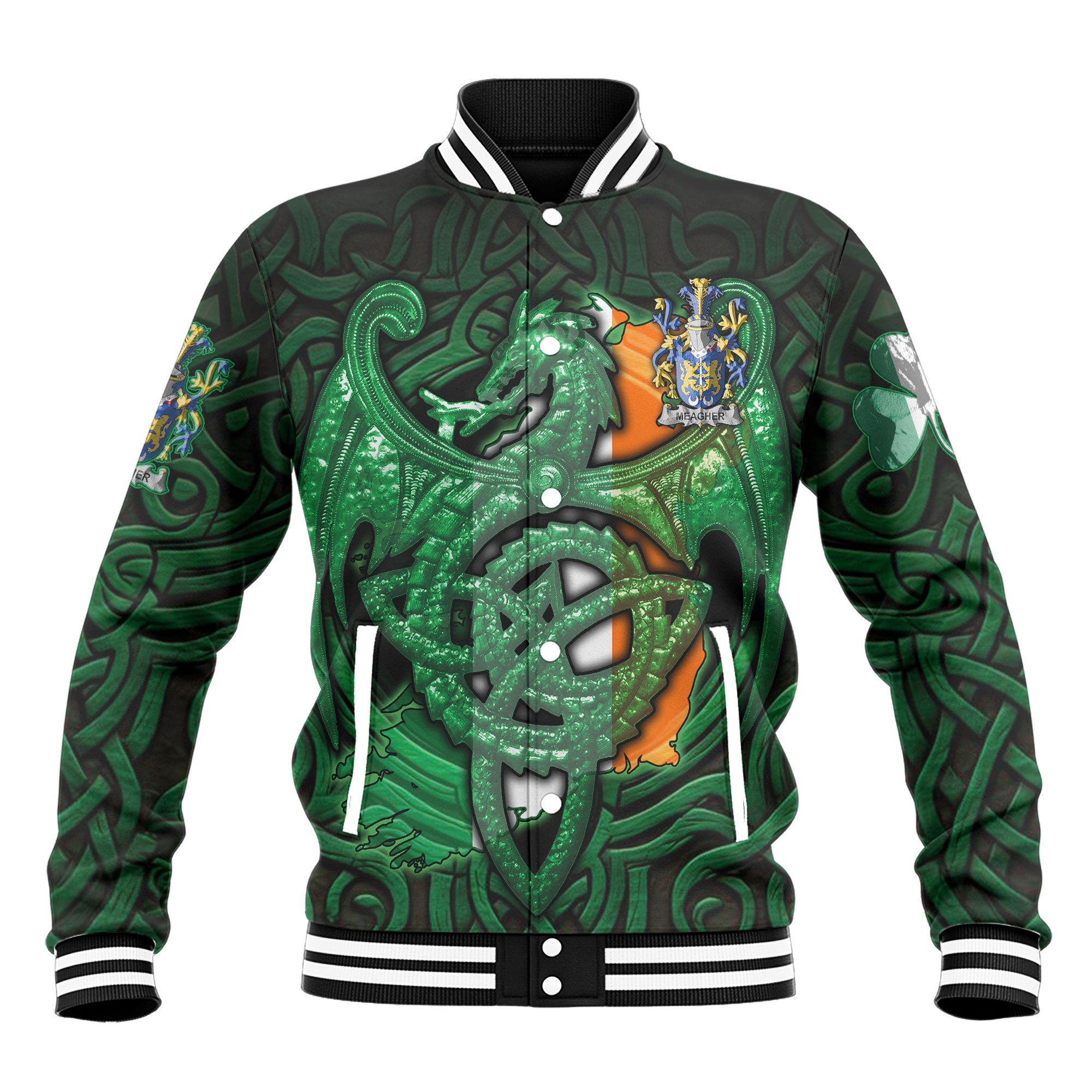 Meagher or O Maher Baseball Jackets The Green Dragon Of Ireland Style