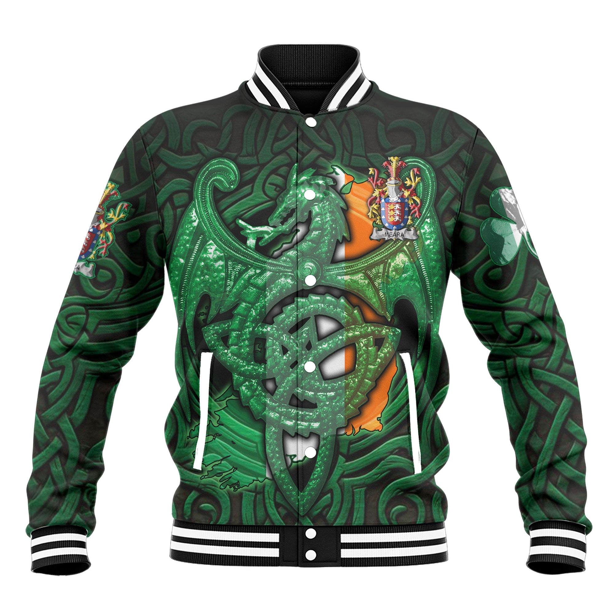 Meara or O Mara Baseball Jackets The Green Dragon Of Ireland Style