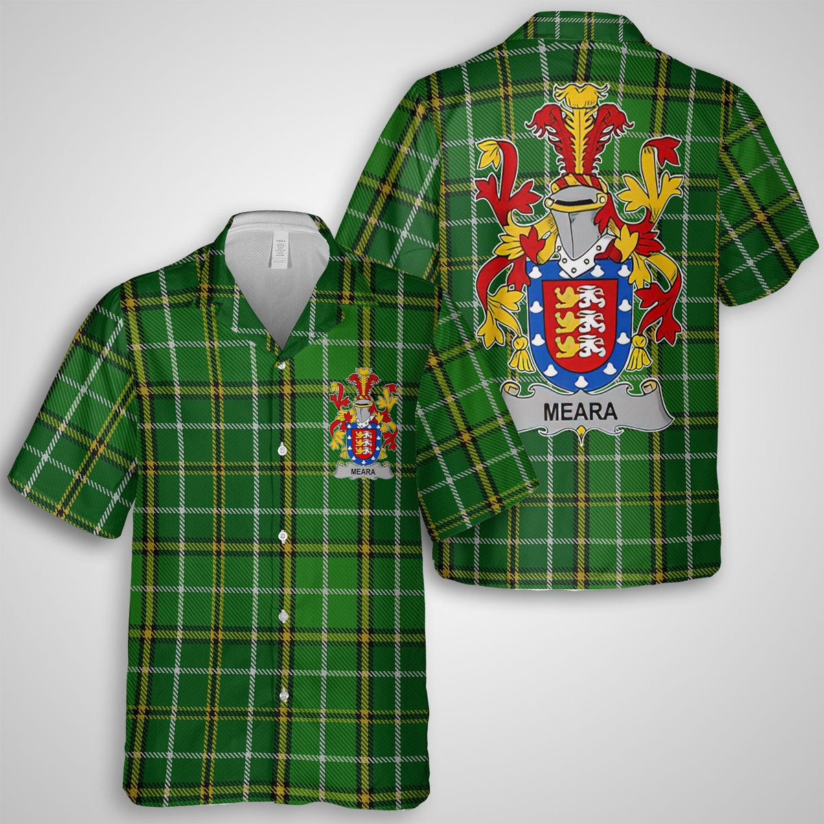 Meara or O Mara Hawaiian Shirts Crest And National Plaid Style