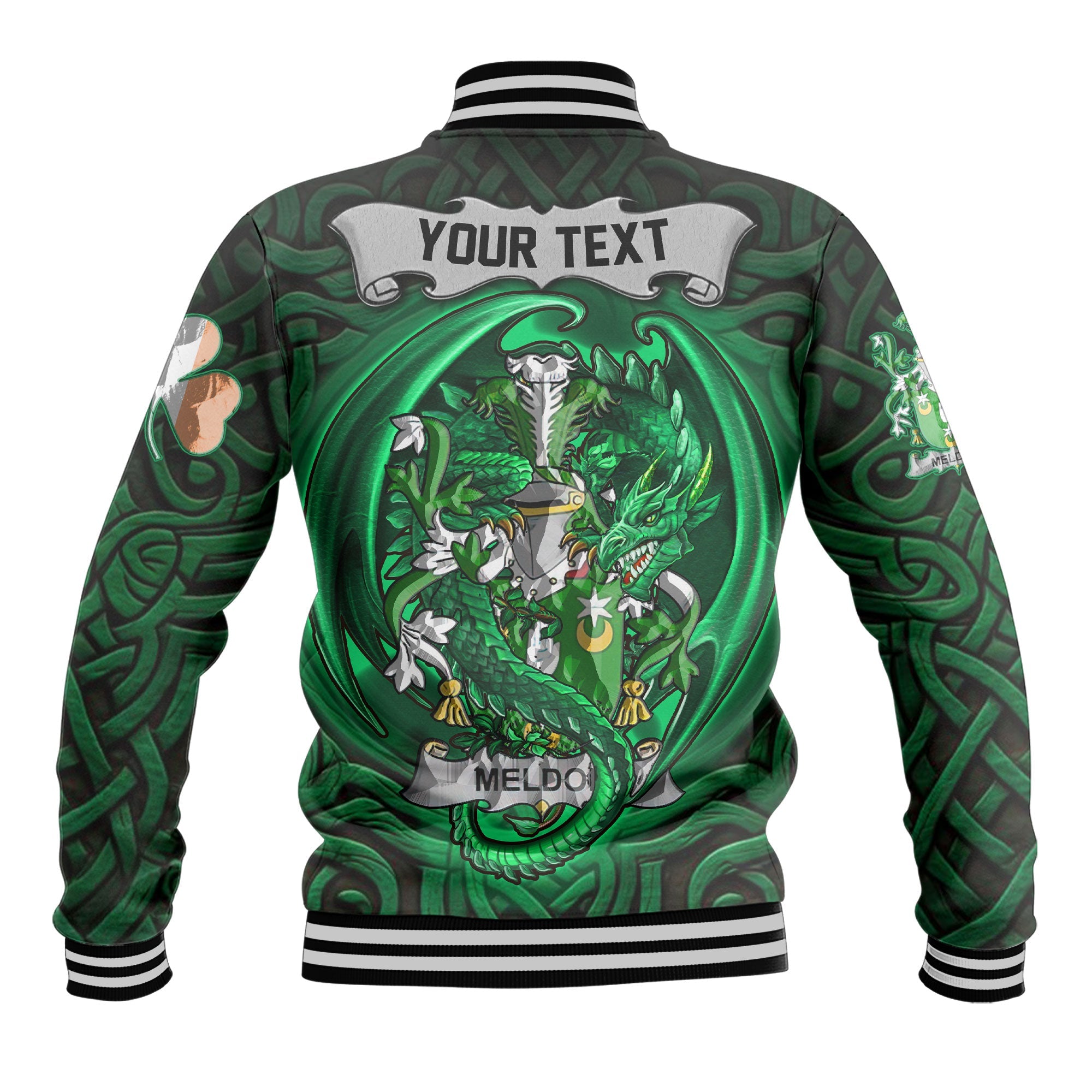 Meldon or Muldoon Baseball Jackets The Green Dragon Of Ireland Style