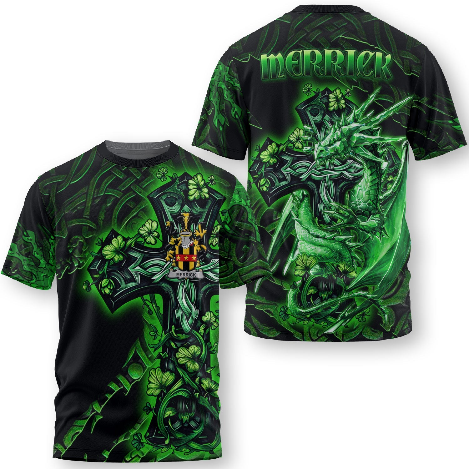 Merrick or Meyrick T-Shirts Celtic Cross And Dragon Style